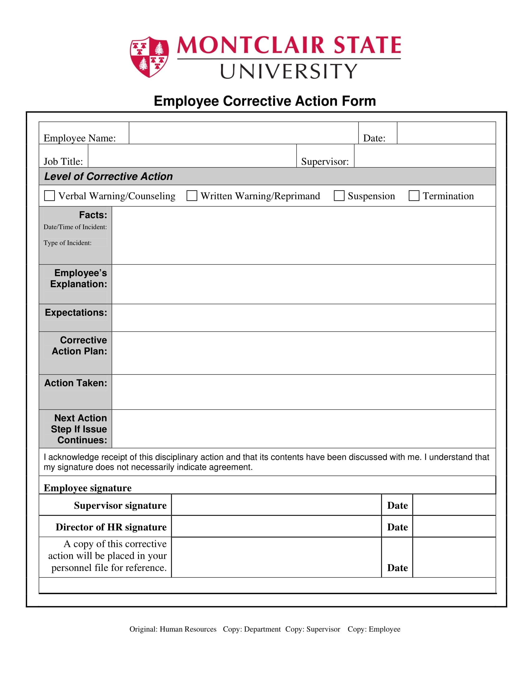 Free Printable Disciplinary Action Form