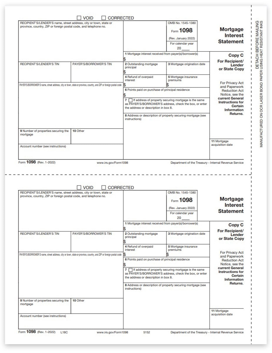 1098 Tax Forms For Mortgage Interest IRS Copy A DiscountTaxForms