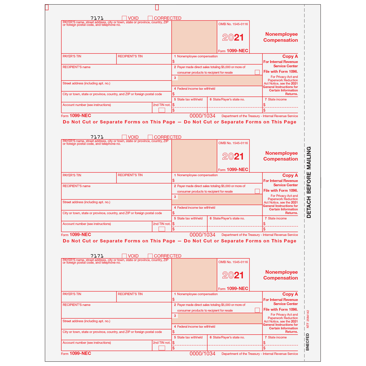 1099 NEC FEDERAL COPY A BNECFED05 Affordable Checks