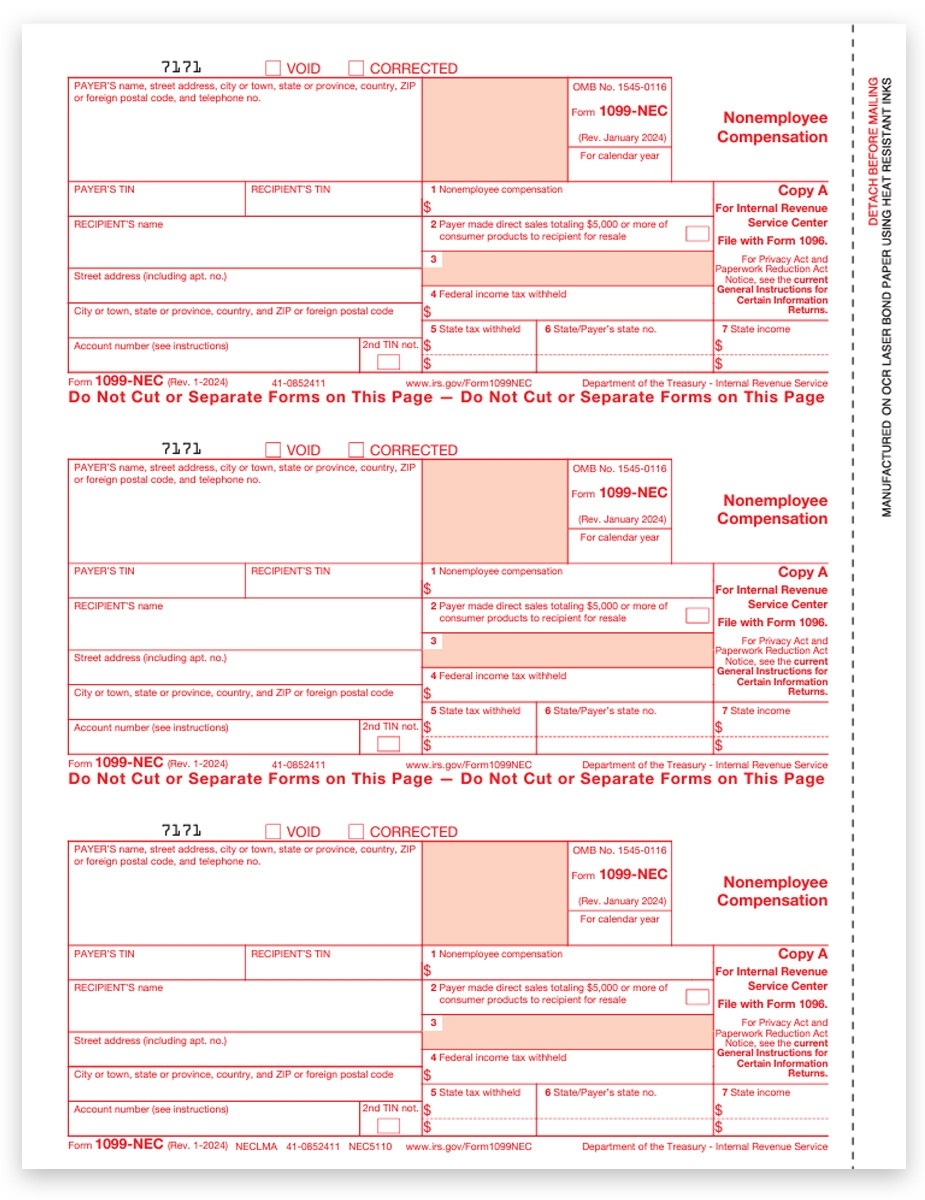 1099 NEC Forms Copy A For IRS Federal DiscountTaxForms