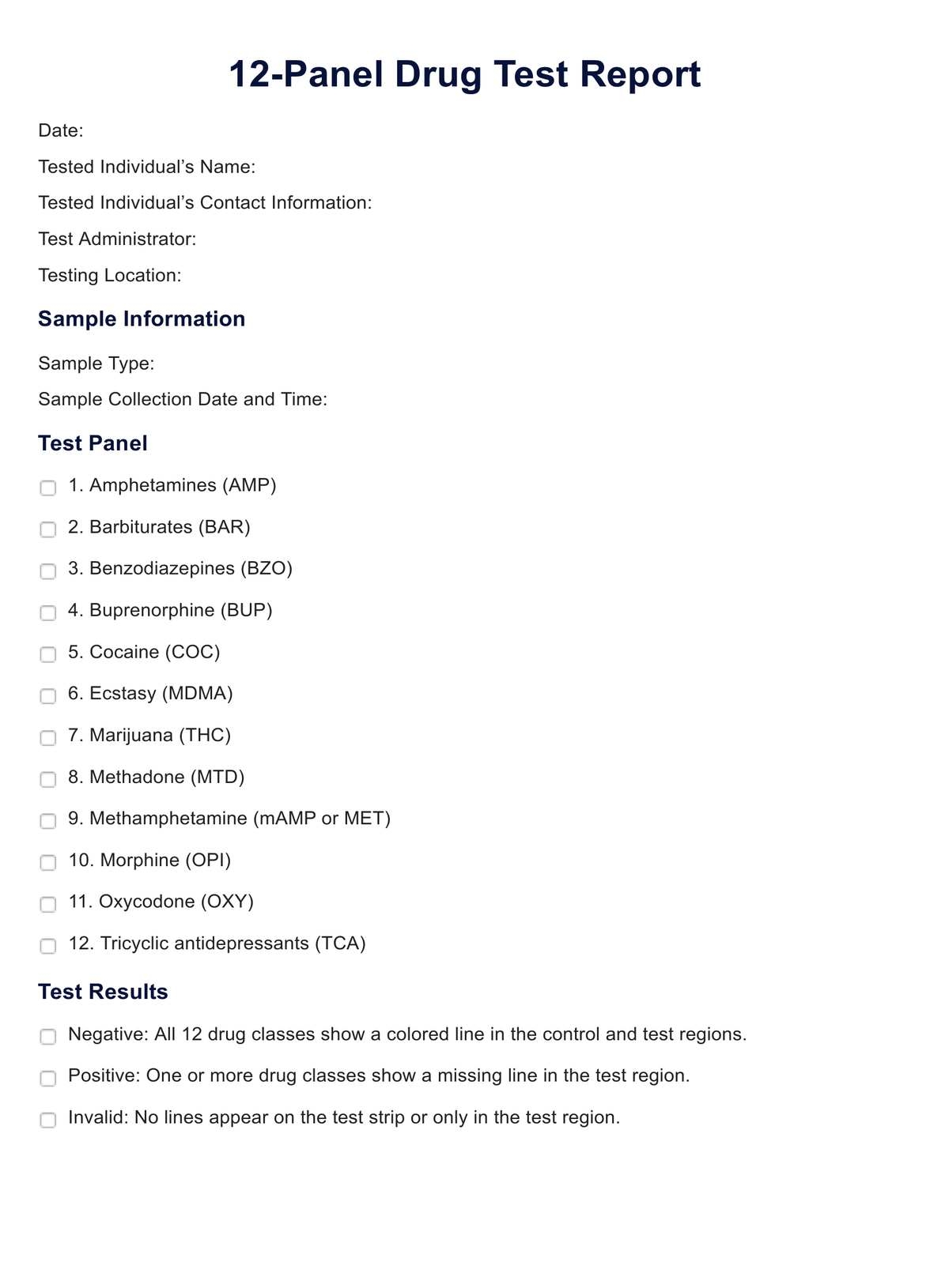 12 panel Drug Test Example Free PDF Download