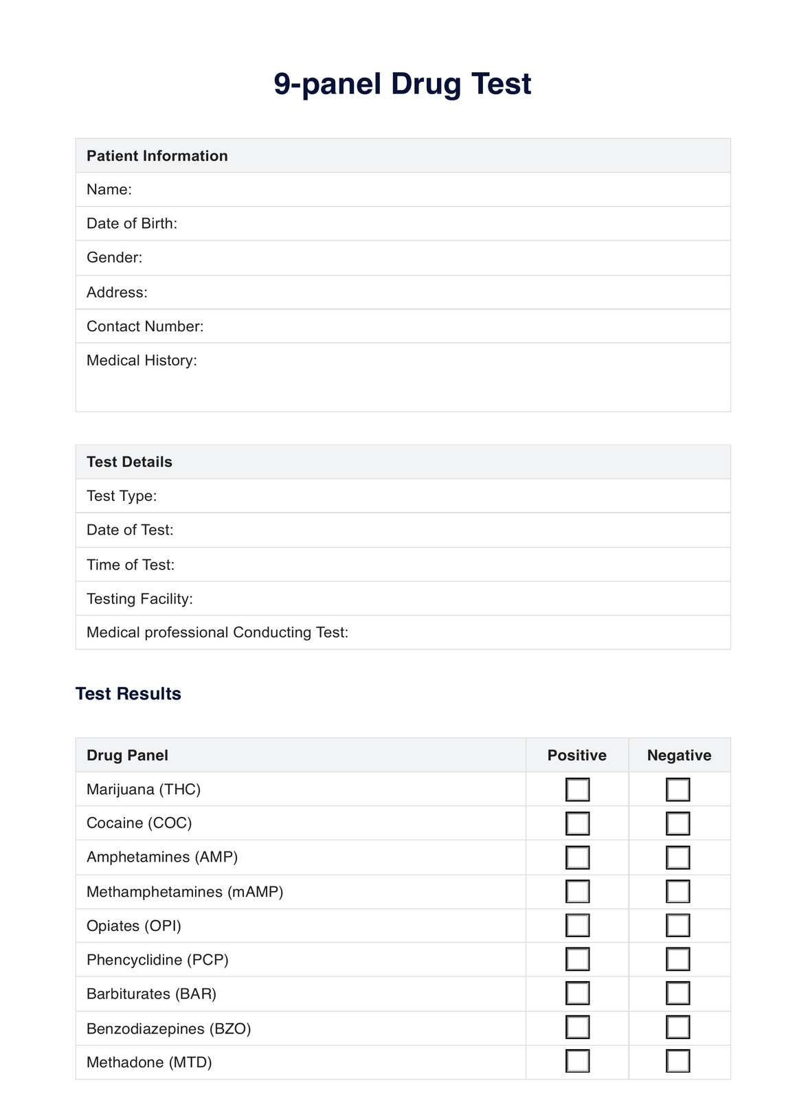 12 panel Drug Test Example Free PDF Download