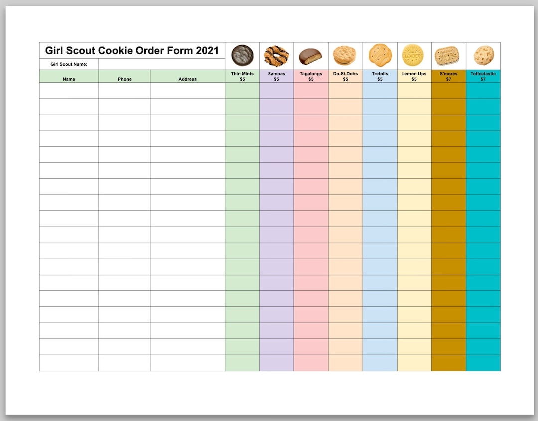 2021 Girl Scout Cookie Order Form For Little Brownie Bakers LBB Etsy de