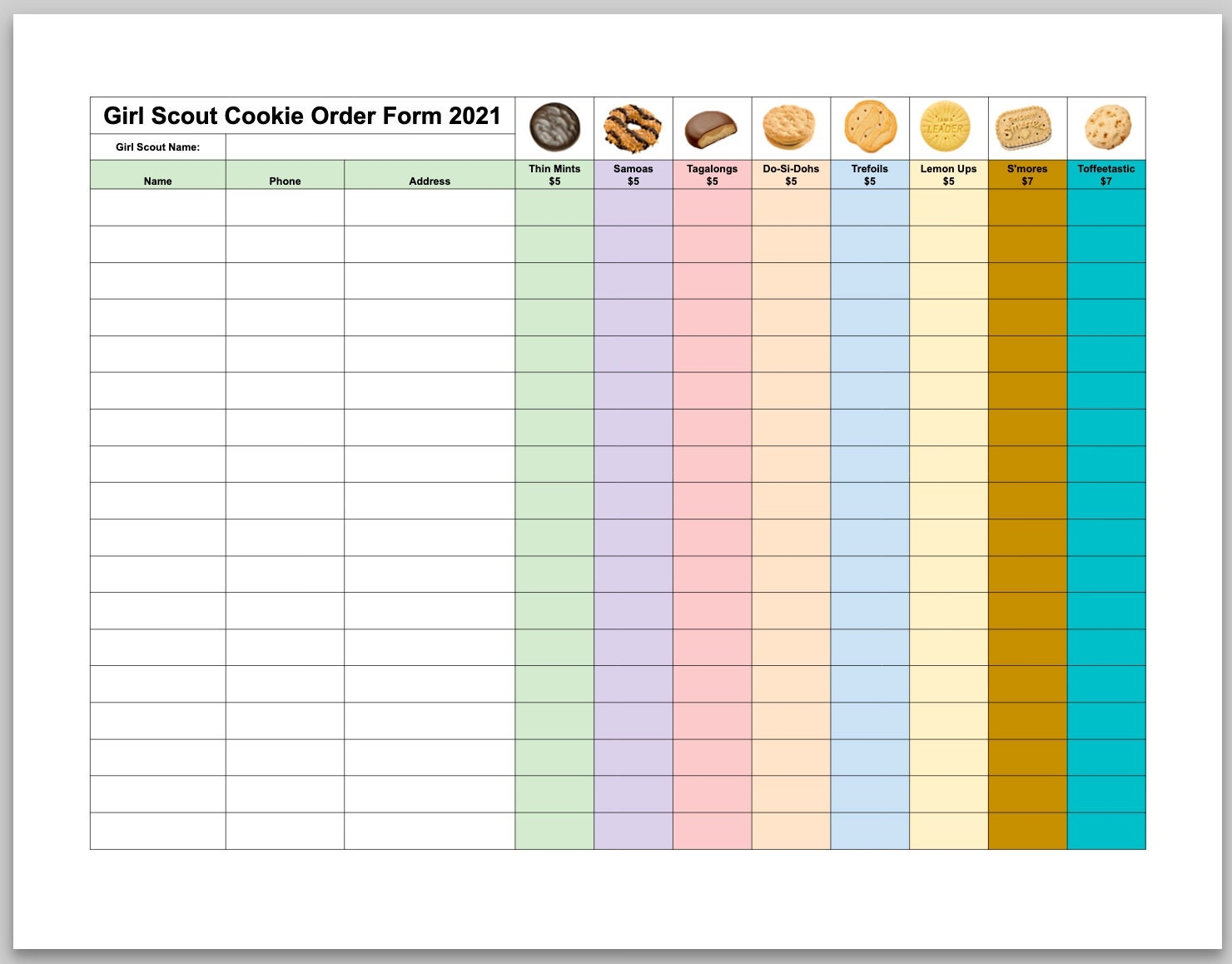 2021 Girl Scout Cookie Order Form For Little Brownie Bakers LBB Etsy de