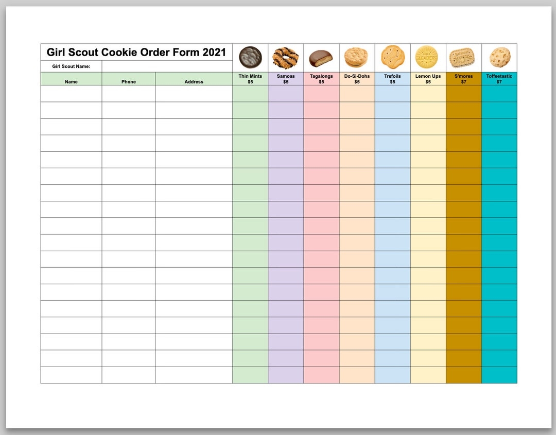 2021 Girl Scout Cookie Order Form For Little Brownie Bakers LBB Etsy de