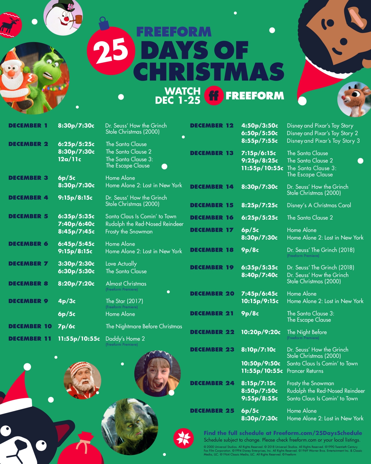 Freeform 26 Days Of Christmas 2025 Schedule Printable