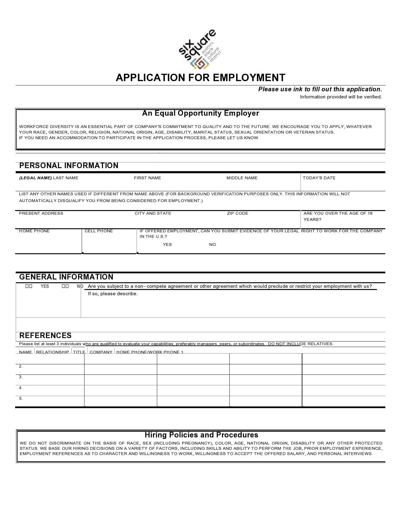 Printable Blank Job Application Form Word Document