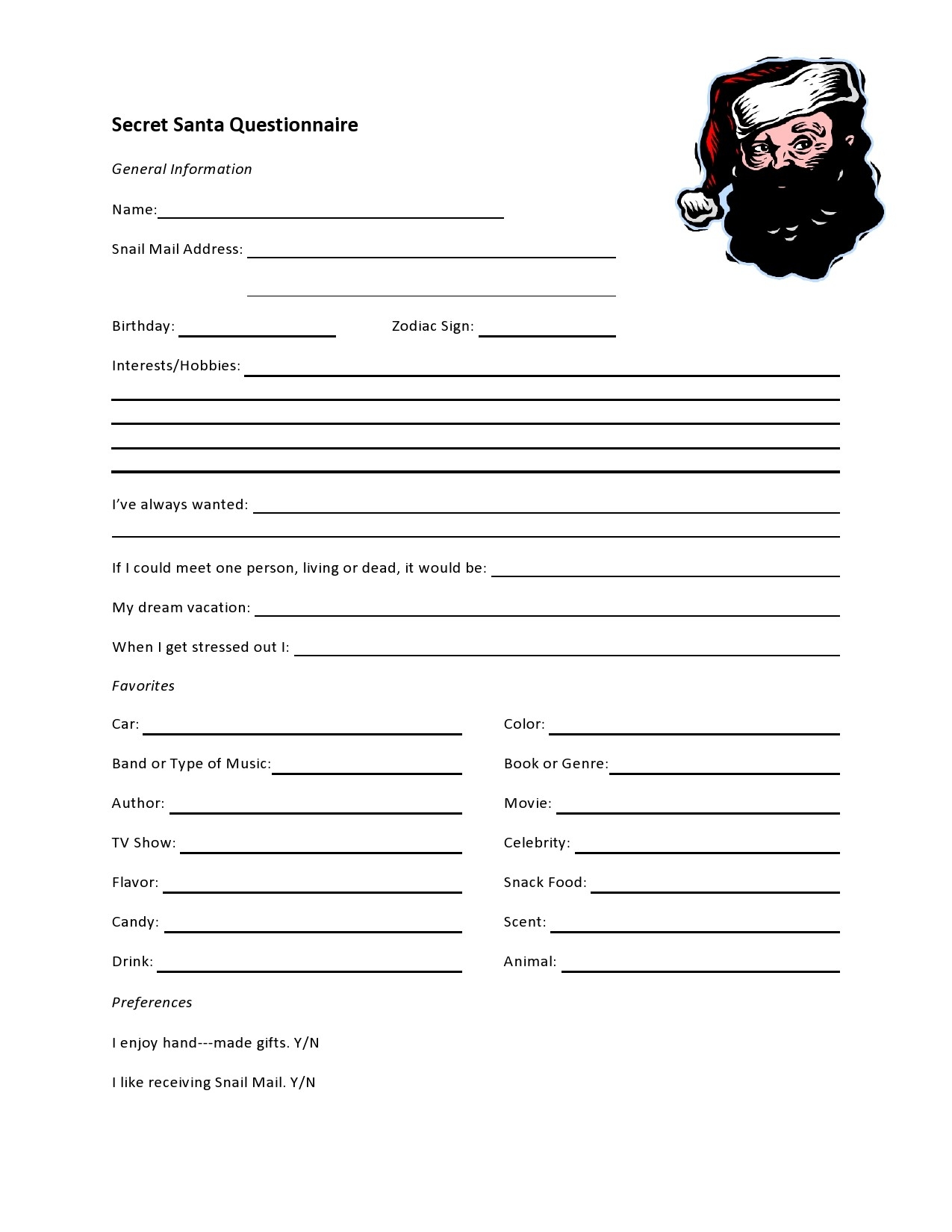 27 Printable Secret Santa Questionnaire Templates TemplateLab