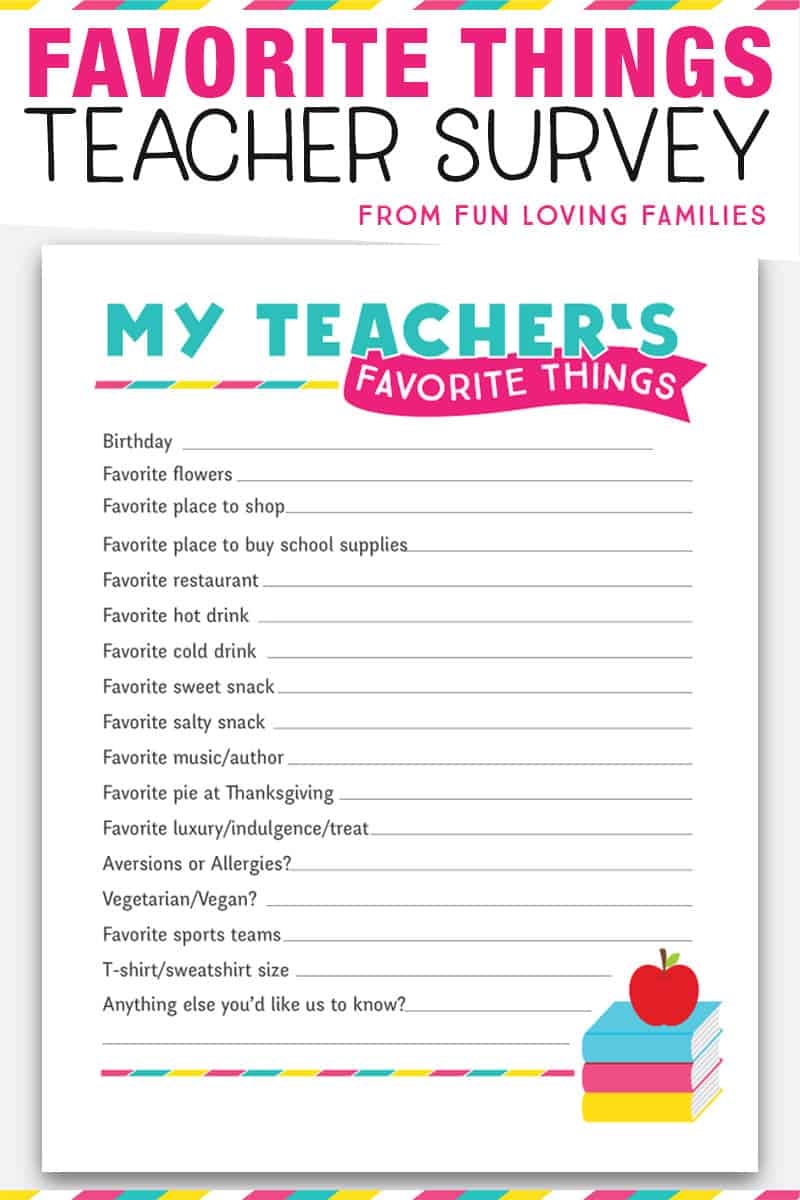 Teacher Favorite Things Form Free Printable