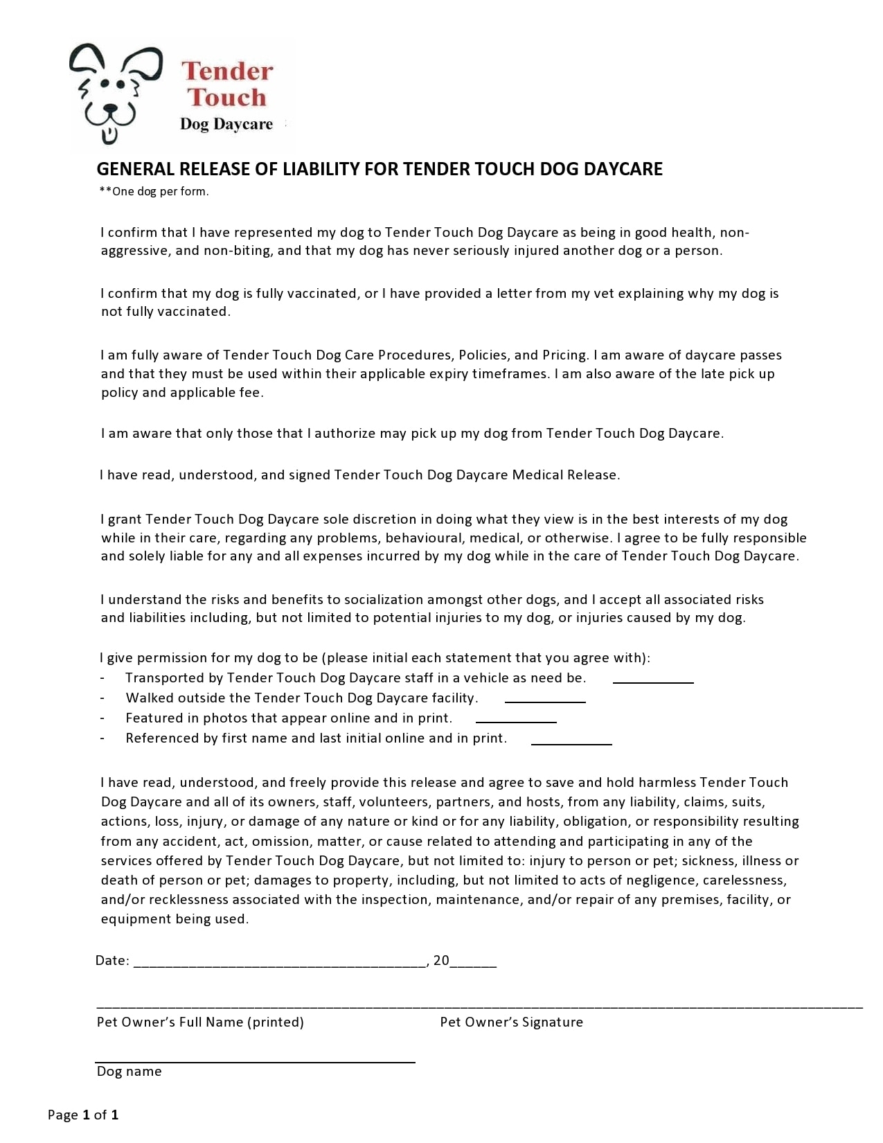 Printable General Release Of Liability Form