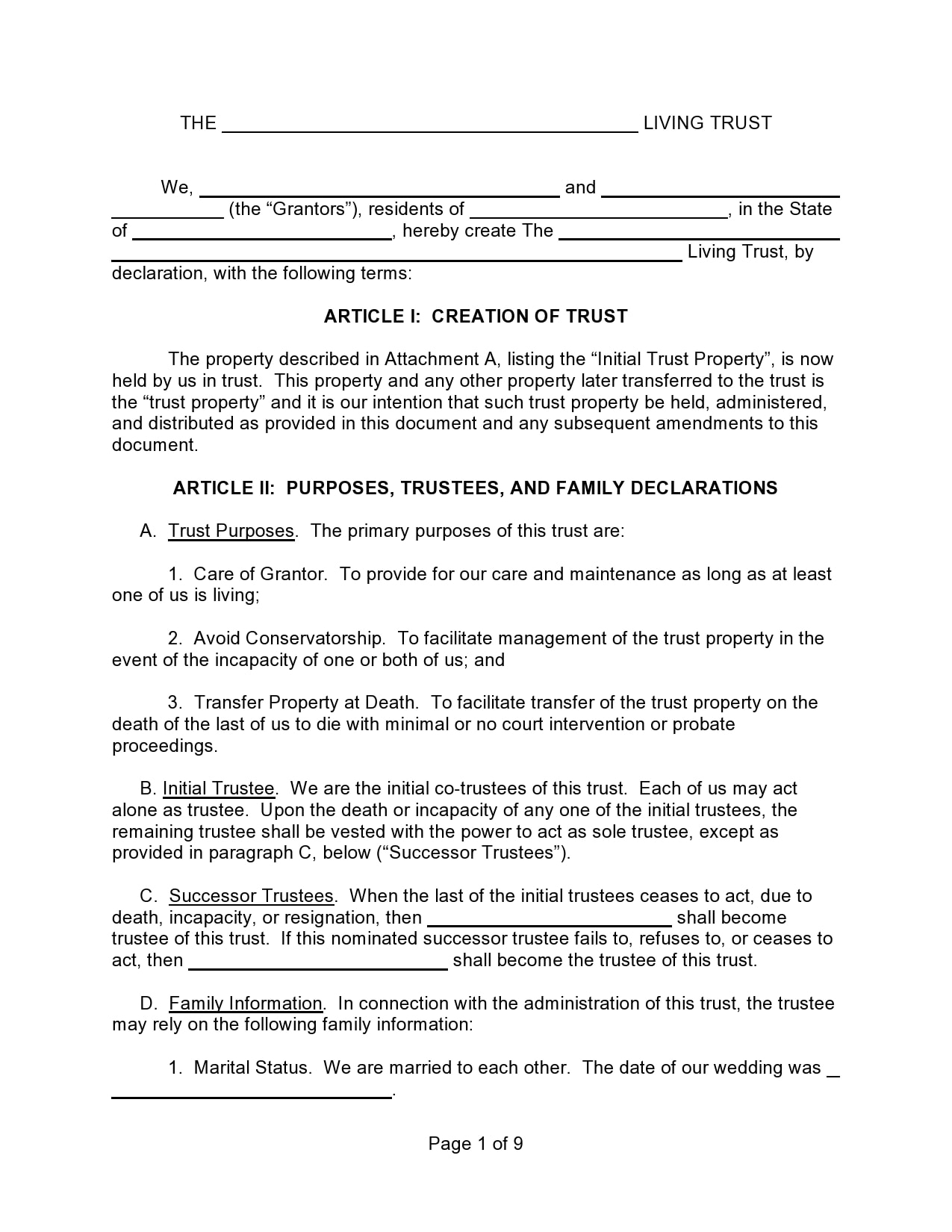 Printable Living Trust Forms