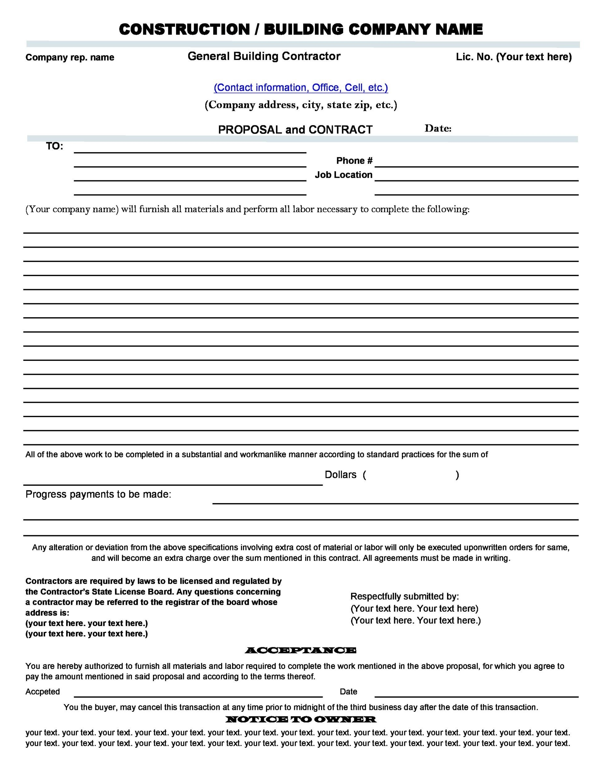 Pdf Free Printable Contractor Bid Forms