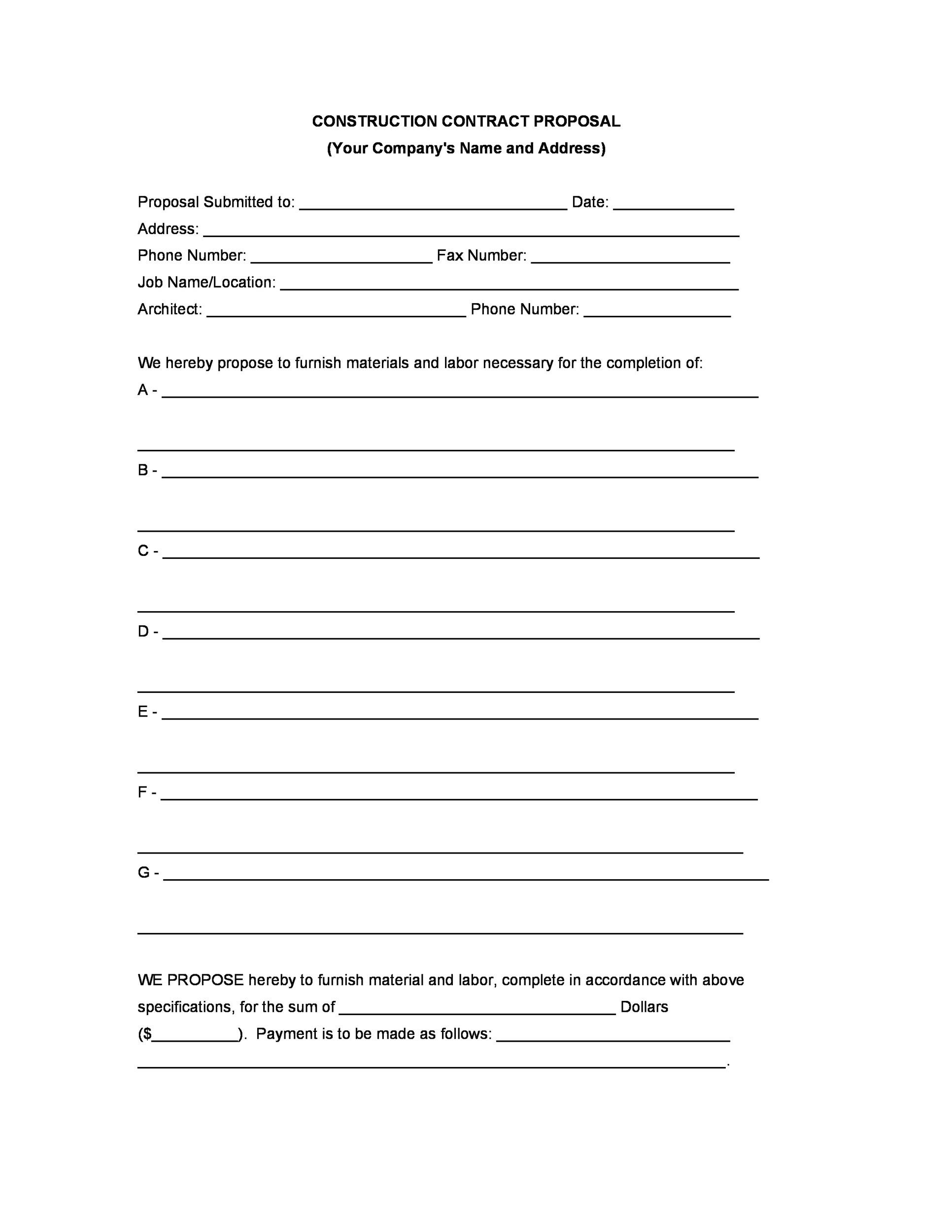 Downloadable Blank Free Printable Bid Proposal Forms