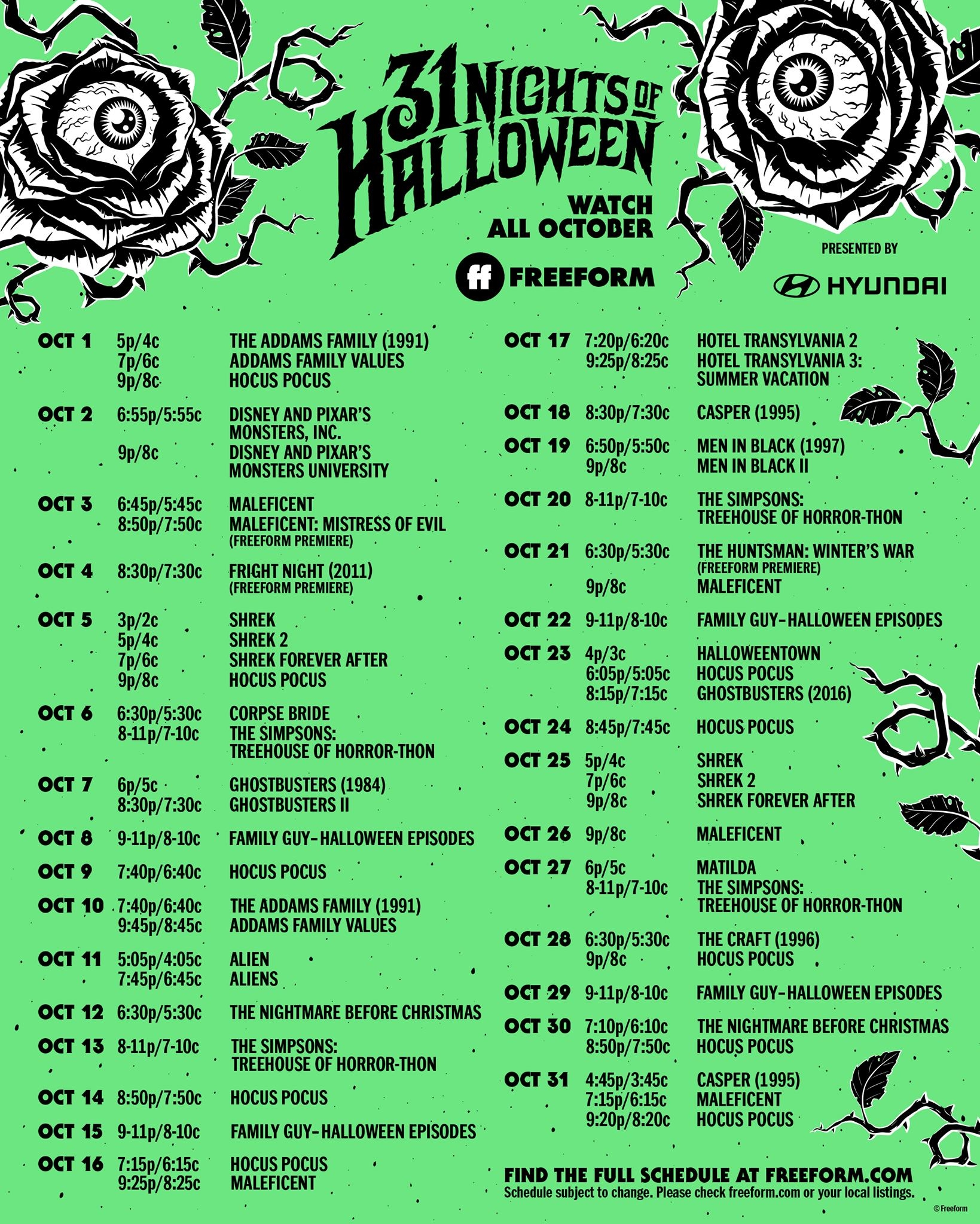 31 Nights Of Halloween Full Schedule Announced For October 2021 Chip And Company