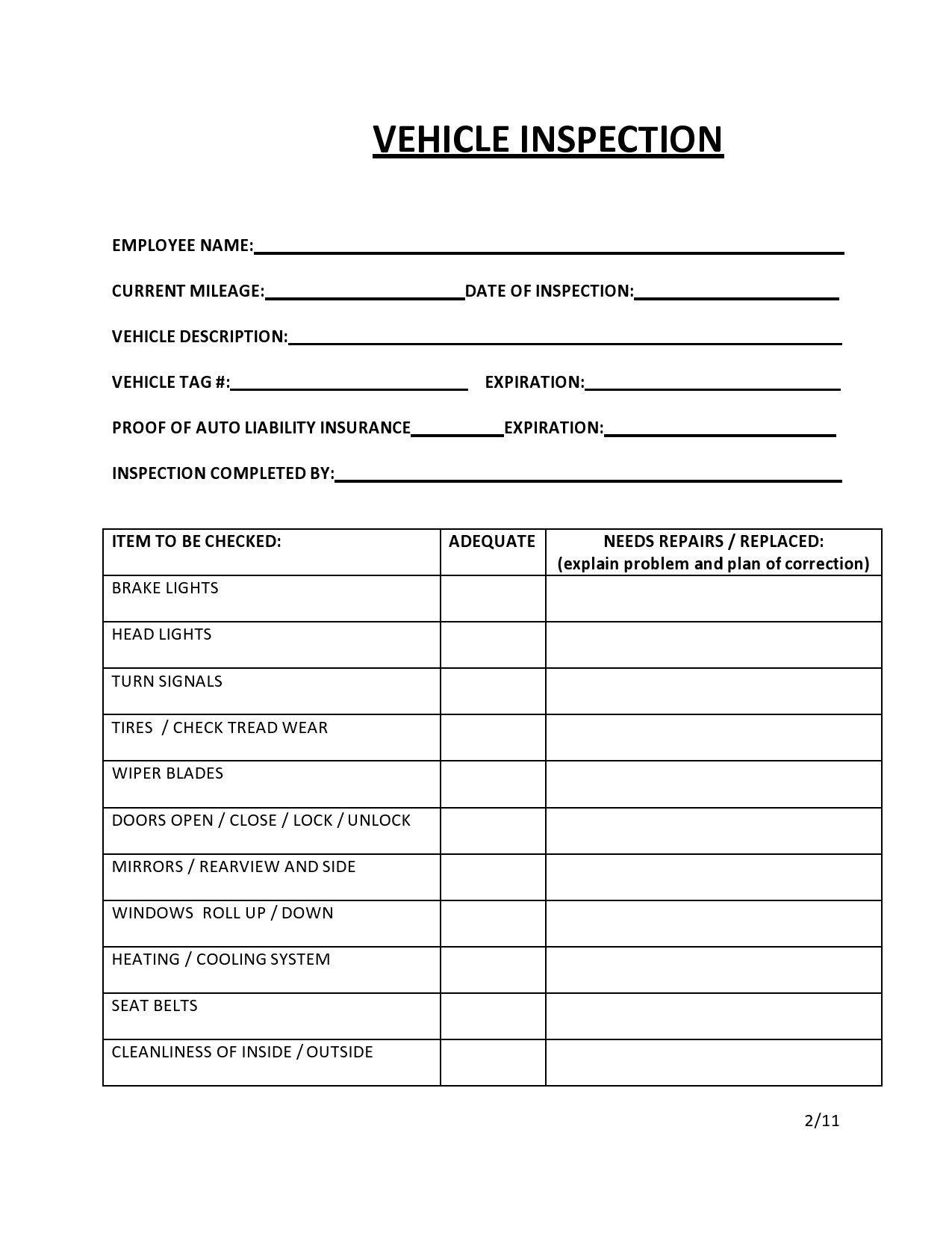 39 Best Vehicle Inspection Forms Lyft Uber Etc TemplateLab