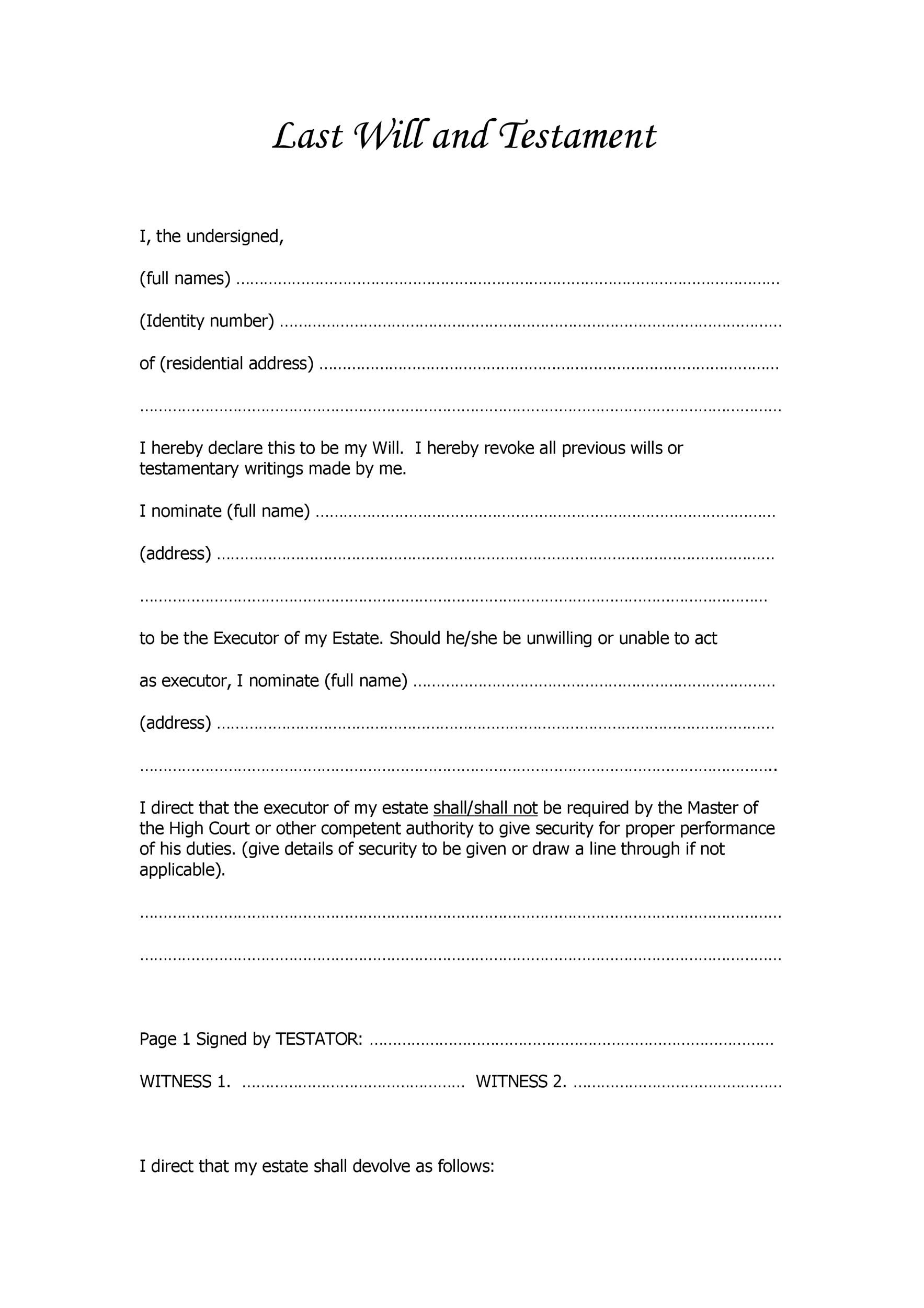 Printable Last Will And Testament Forms