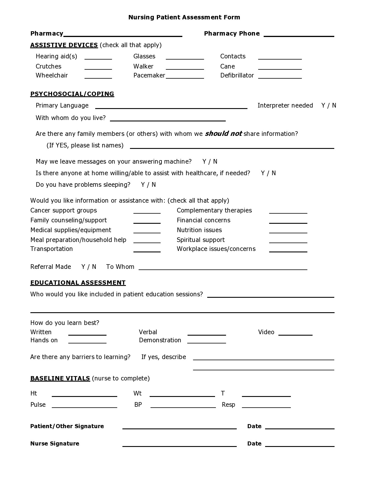 39 Printable Nursing Assessment Forms Examples 