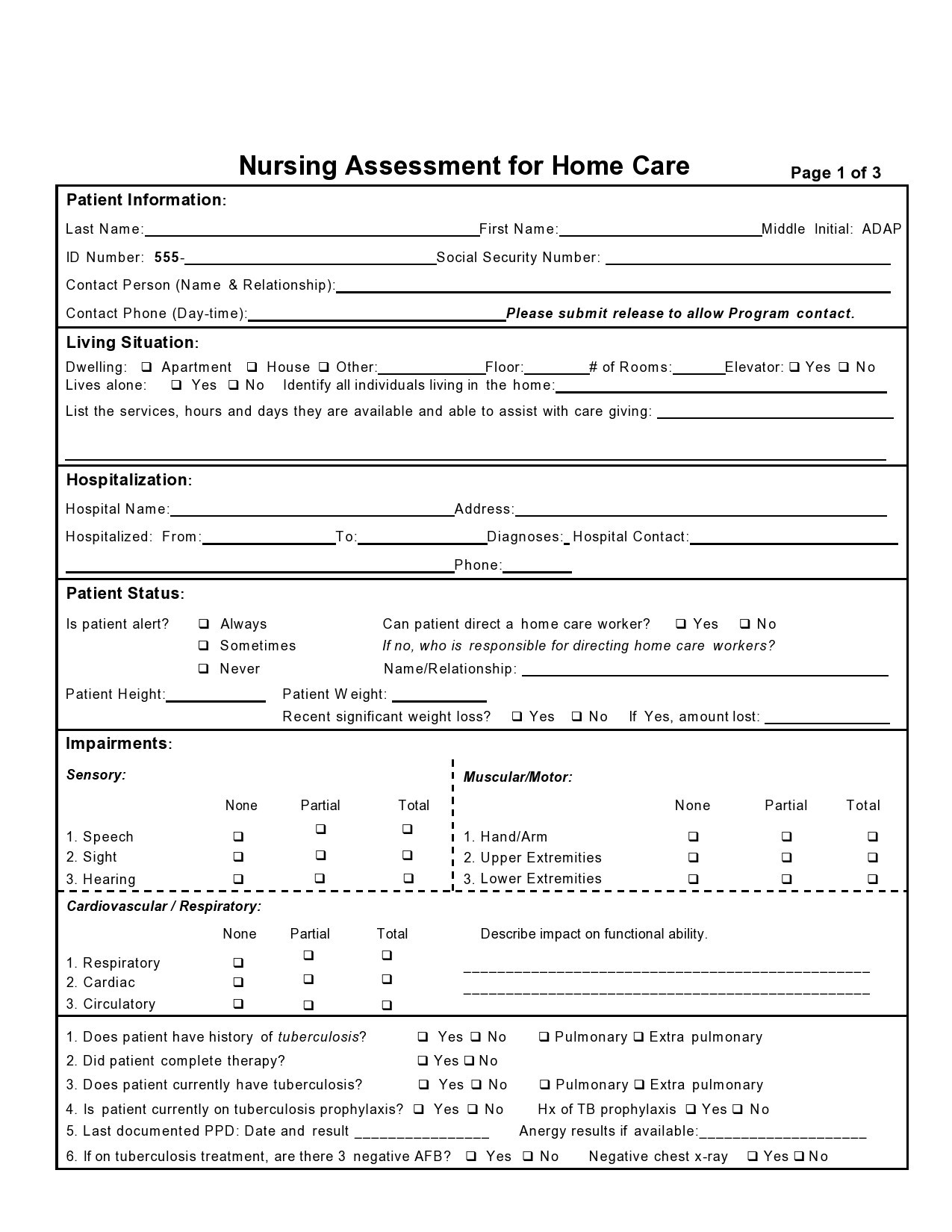 39 Printable Nursing Assessment Forms Examples 