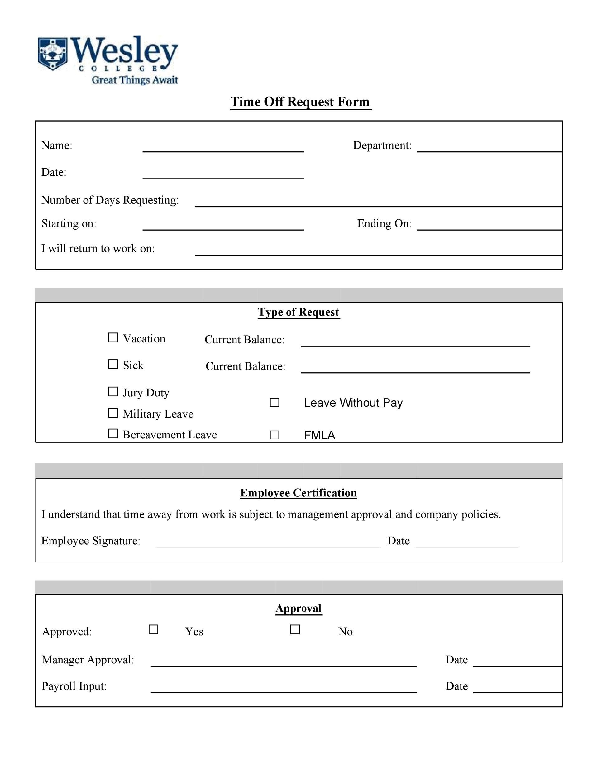 40 Effective Time Off Request Forms Templates TemplateLab
