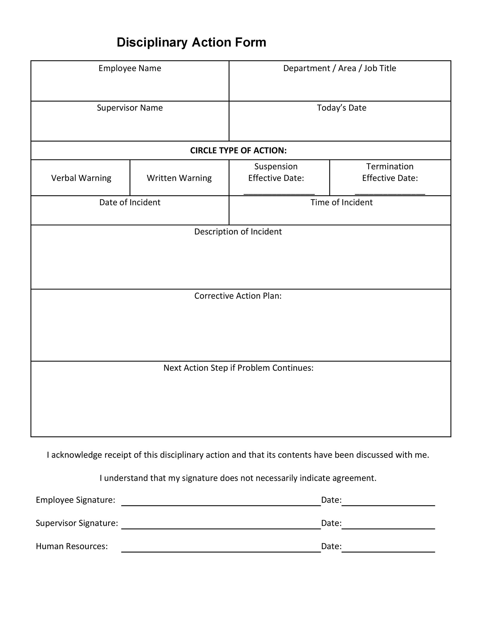 40 Employee Disciplinary Action Forms TemplateLab