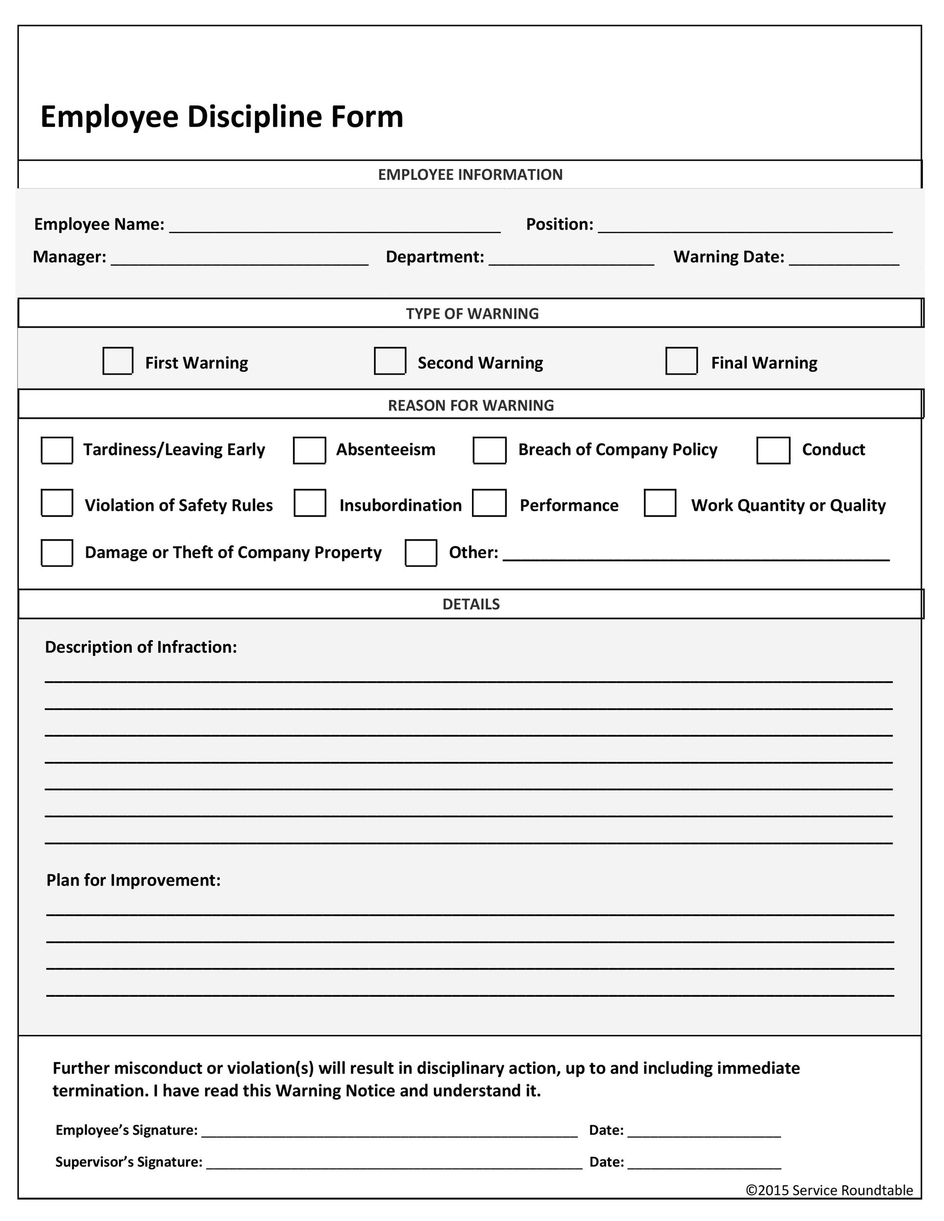 40 Employee Disciplinary Action Forms TemplateLab
