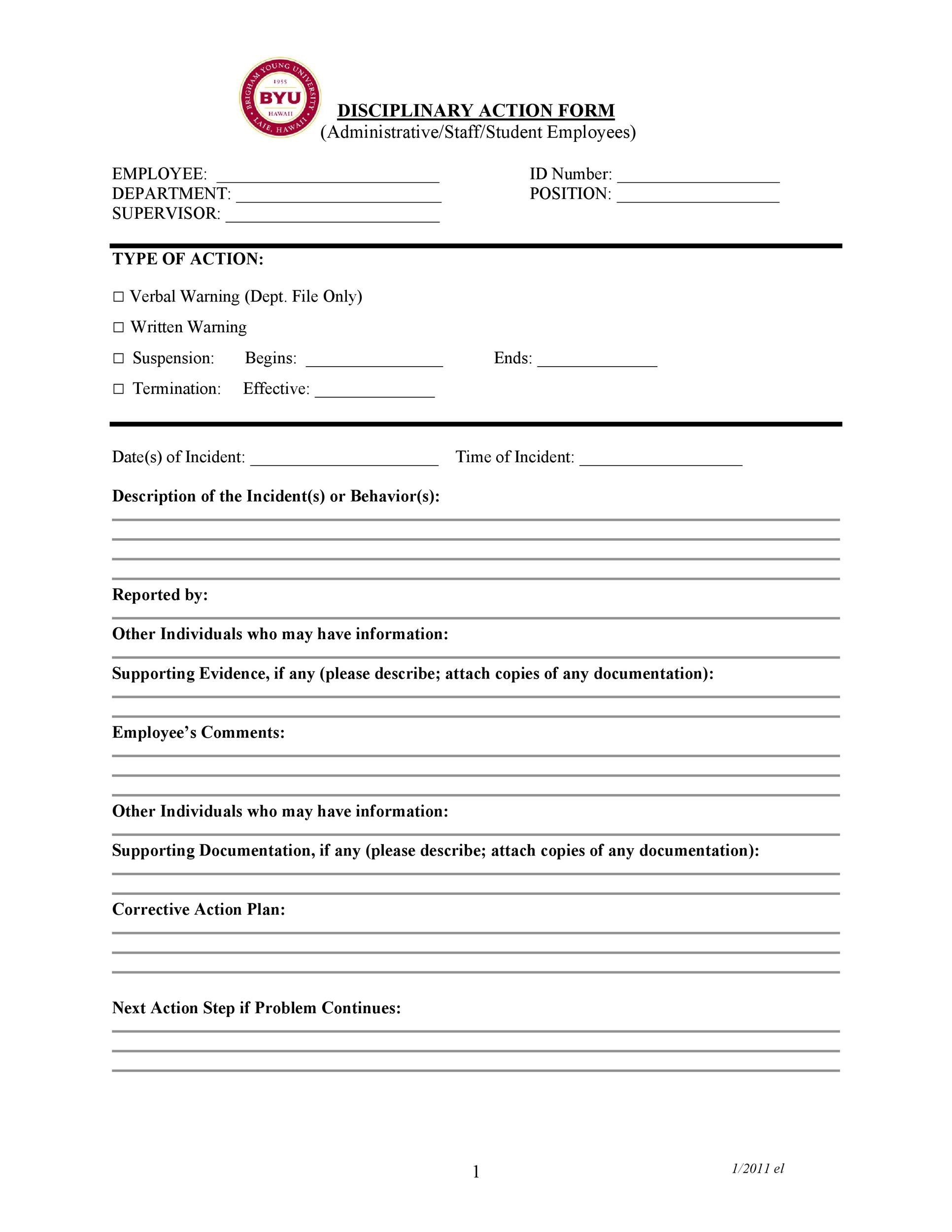 40 Employee Disciplinary Action Forms TemplateLab