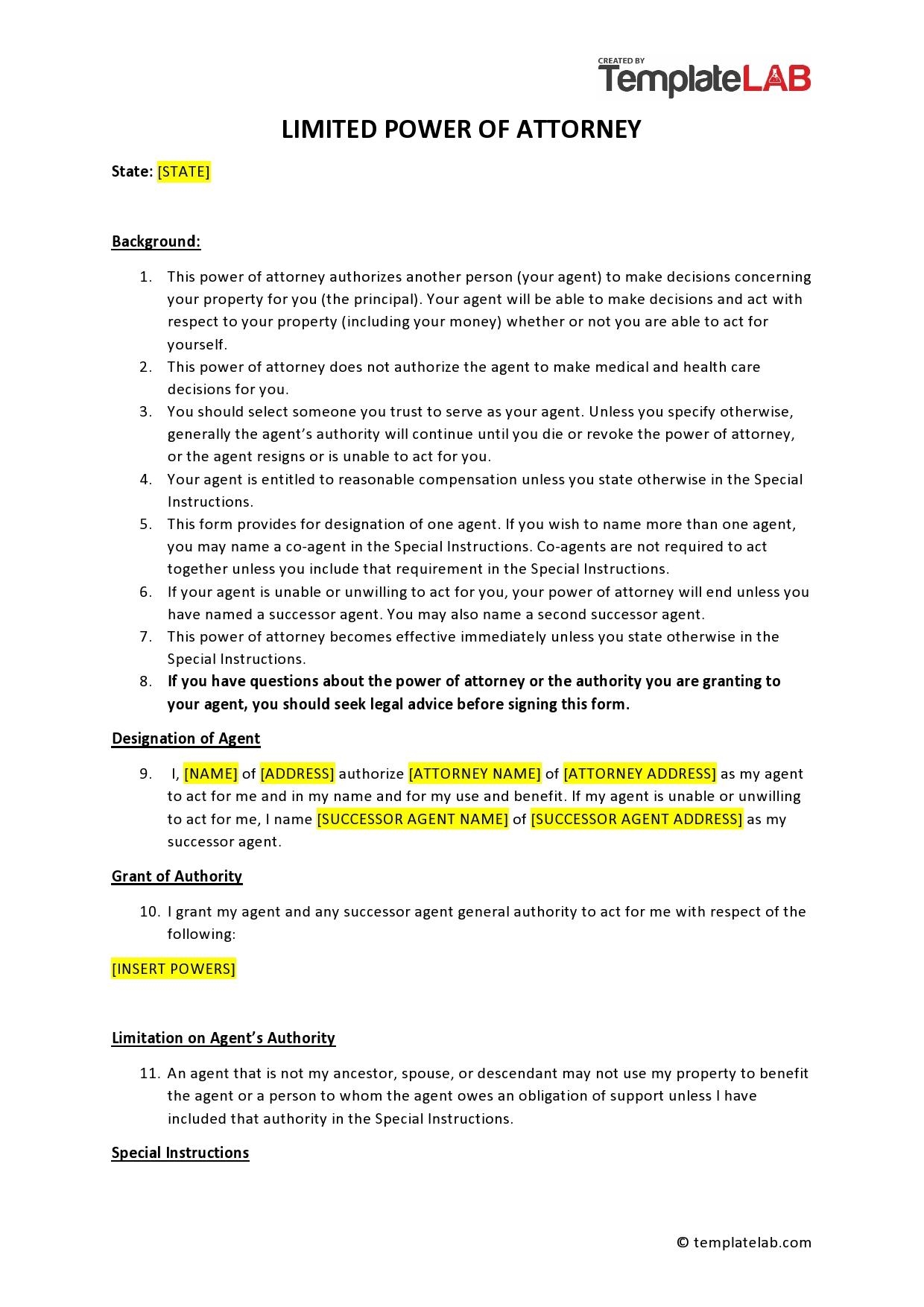 40 Free Limited Power Of Attorney Forms Special PoA 
