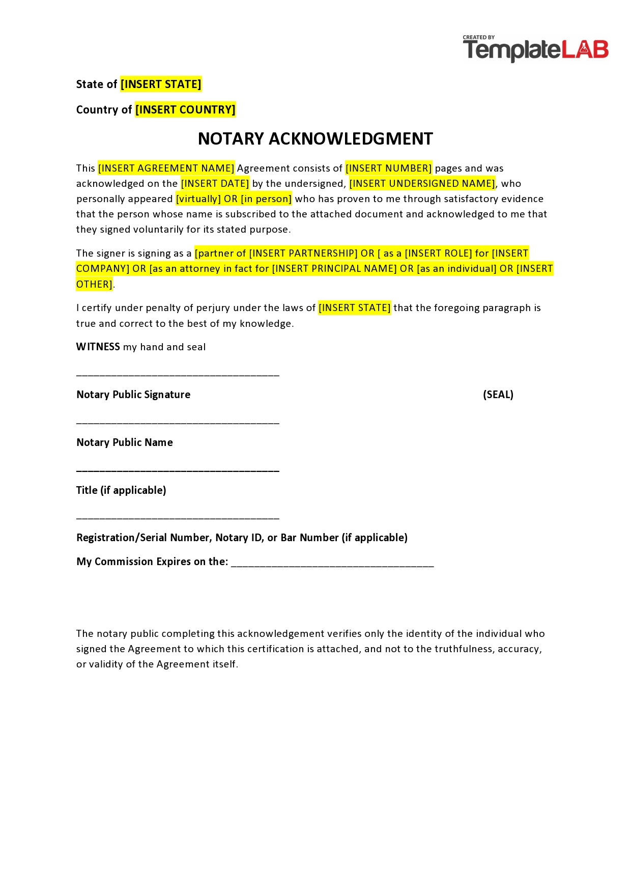 Printable Notary Form