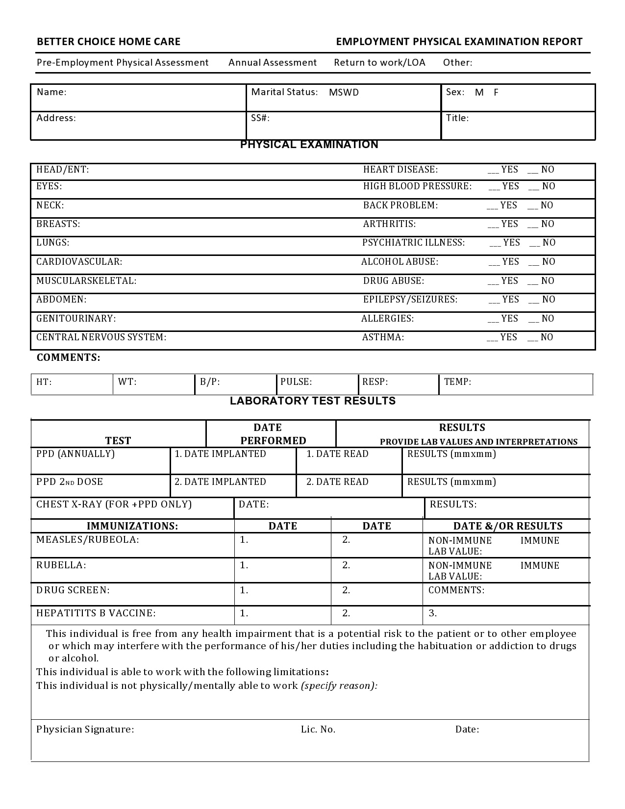40 Printable Physical Forms For Work 100 Free TemplateArchive
