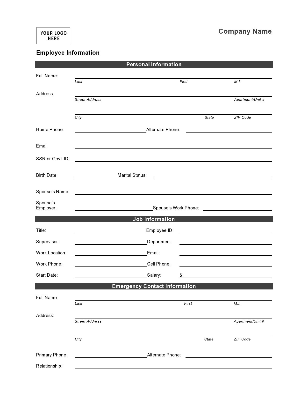 41 Free Personal Information Forms Templates TemplateLab