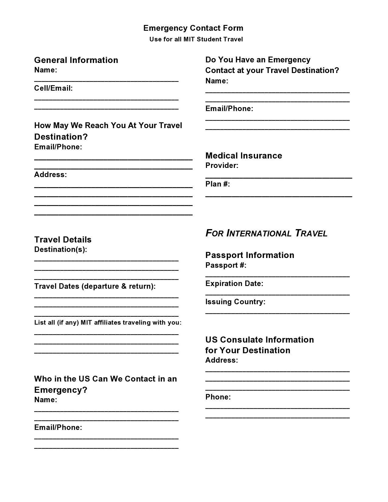 42 Printable Emergency Contact Forms 100 Free 