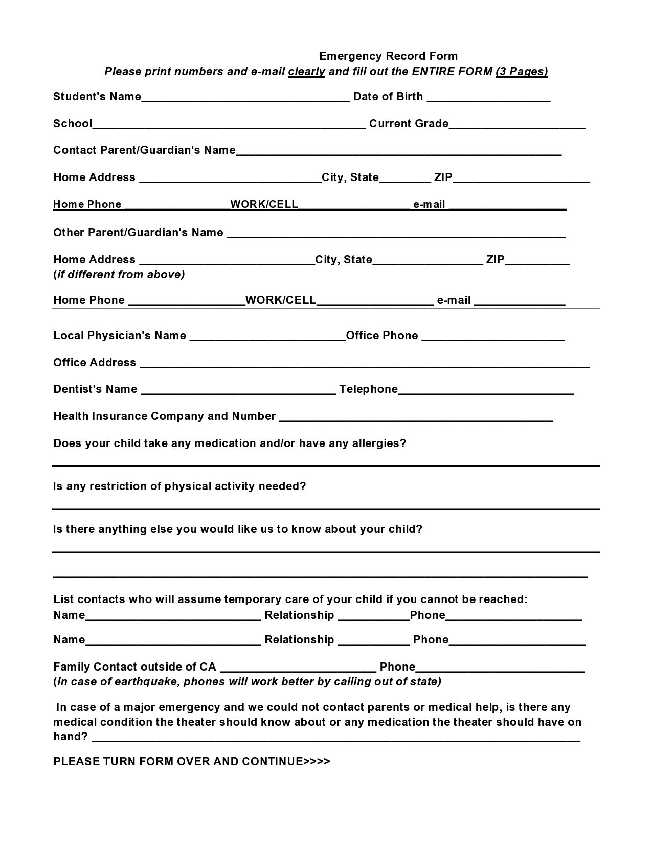 42 Printable Emergency Contact Forms 100 Free 