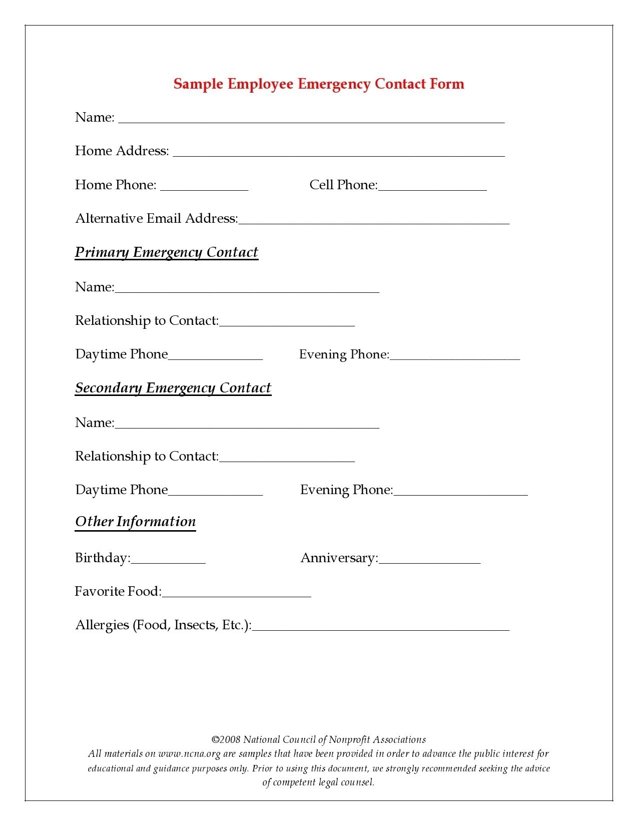 42 Printable Emergency Contact Forms 100 Free 
