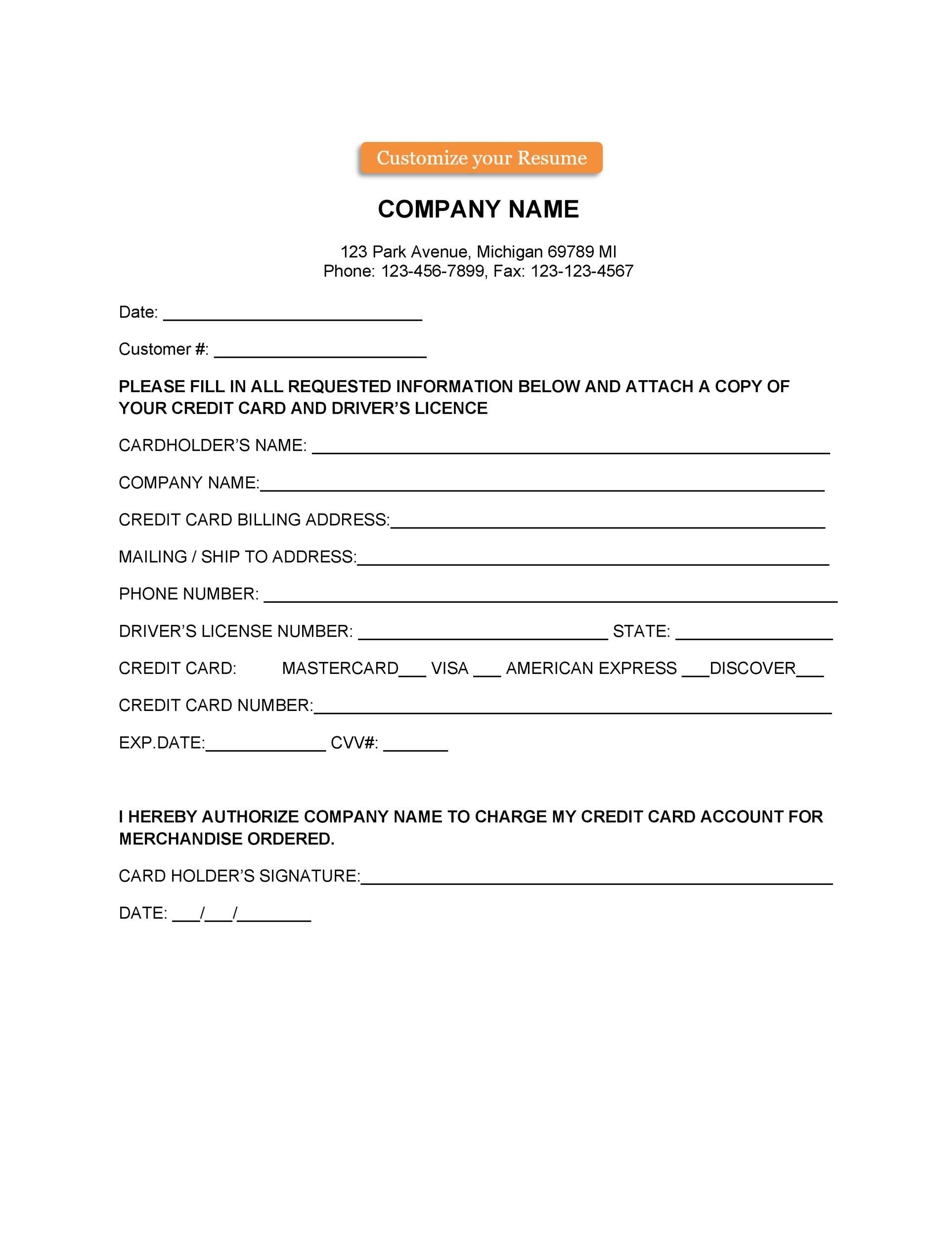43 Credit Card Authorization Forms Templates Ready to Use 