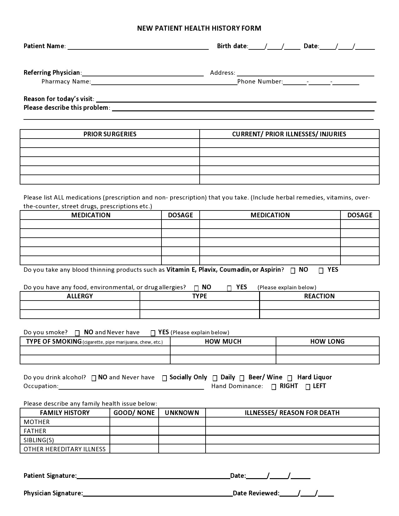 43 Medical Health History Forms PDF Word TemplateLab