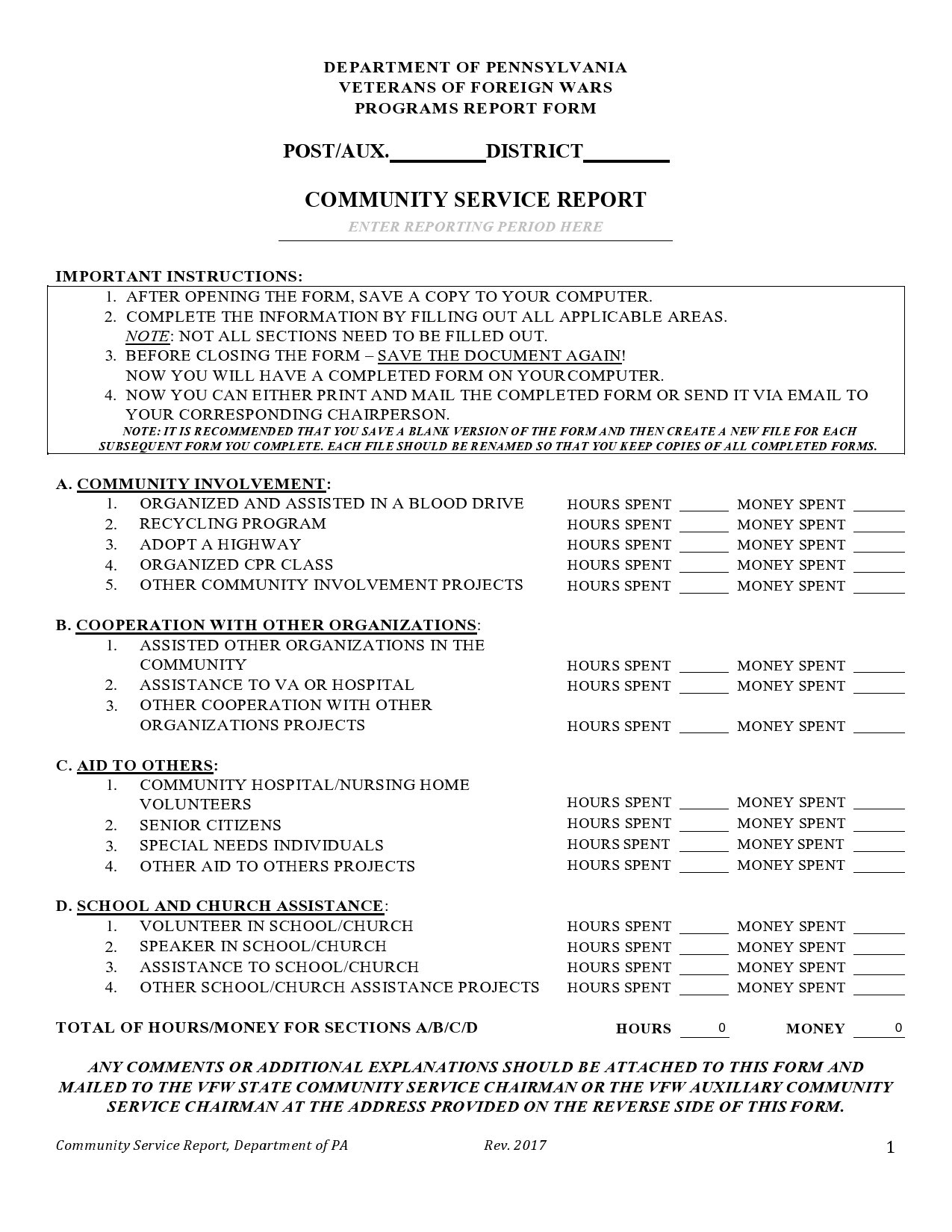 Community Service Form Printable