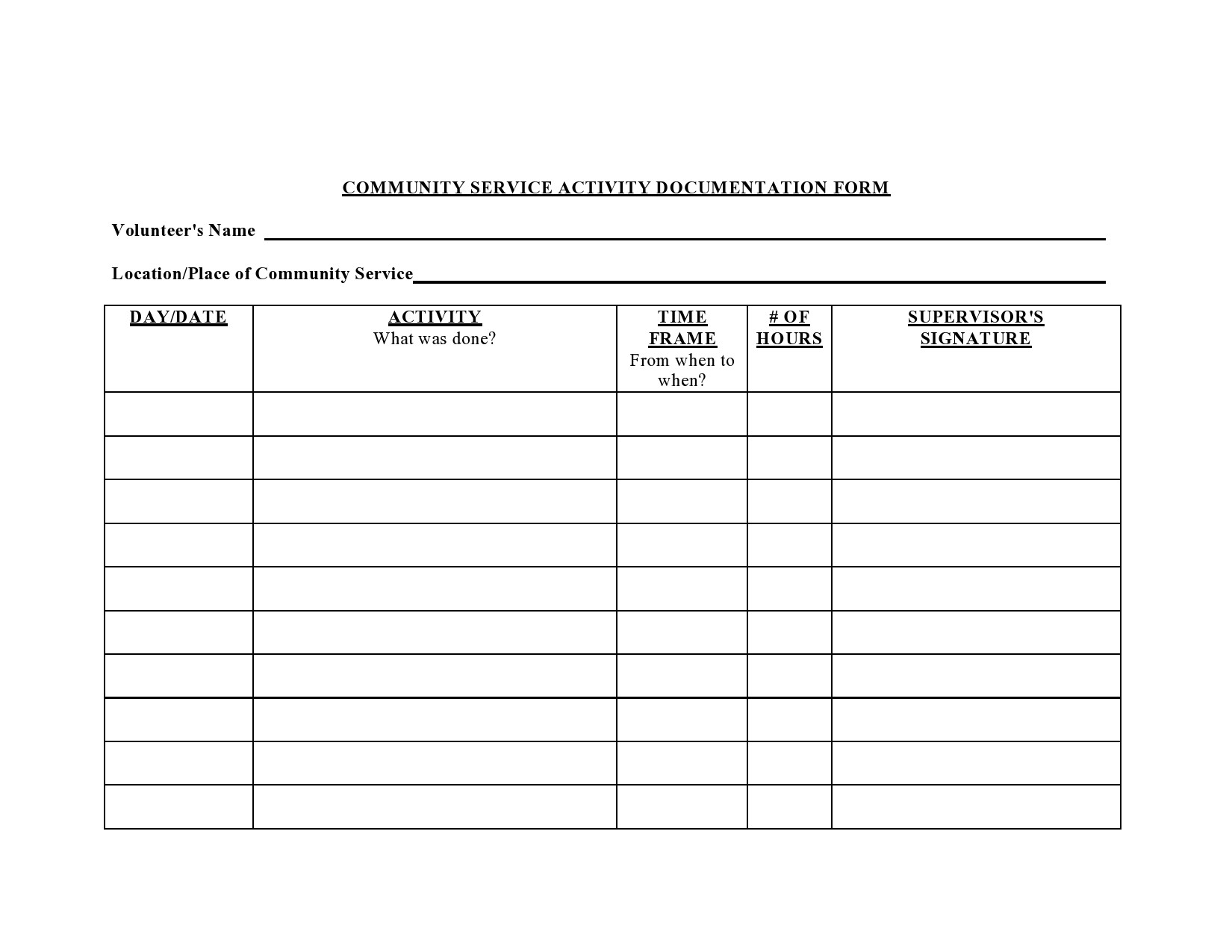 44 Printable Community Service Forms MS Word TemplateLab