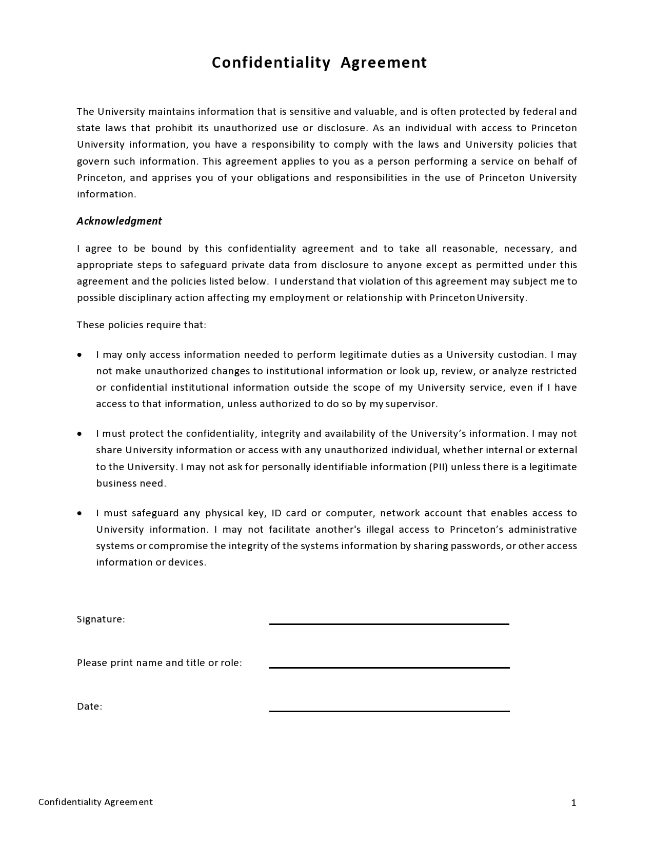 Pdf Free Printable Confidentiality Agreement Form