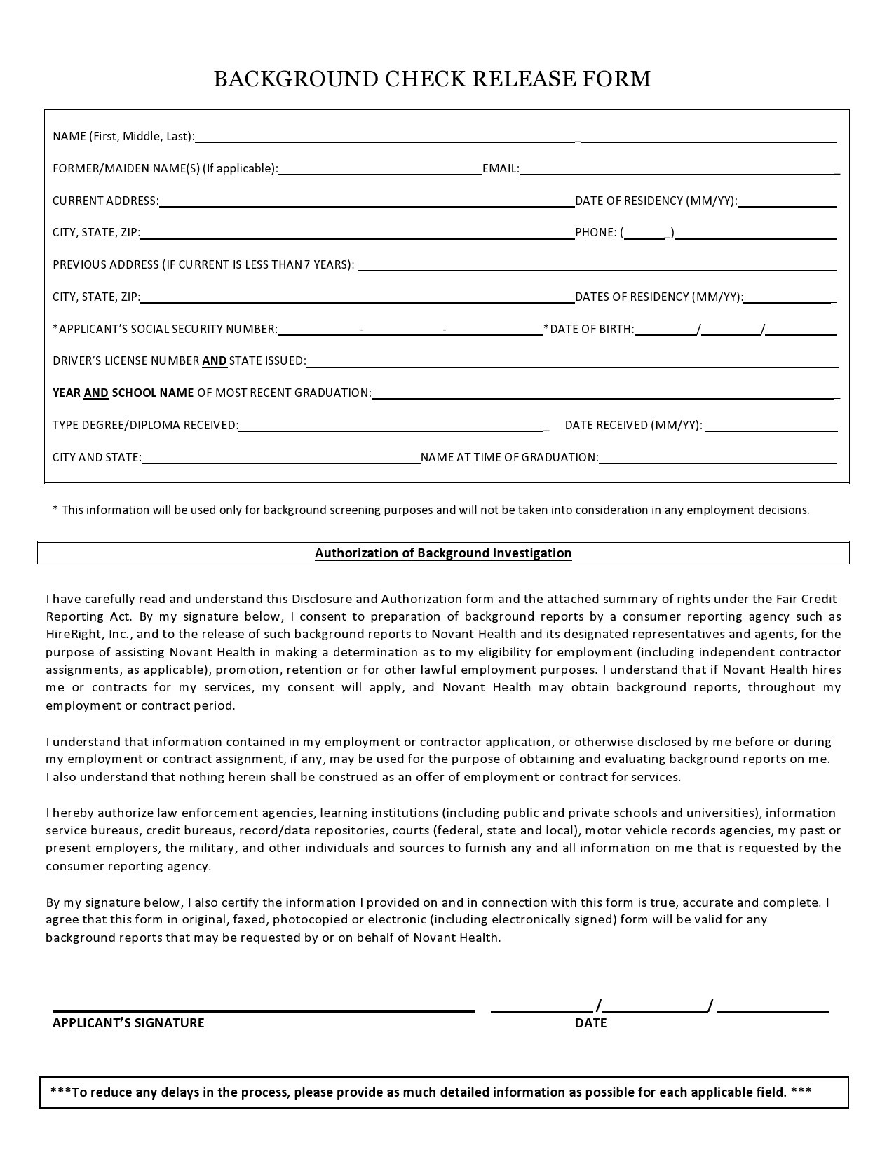 47 Free Background Check Authorization Forms TemplateLab