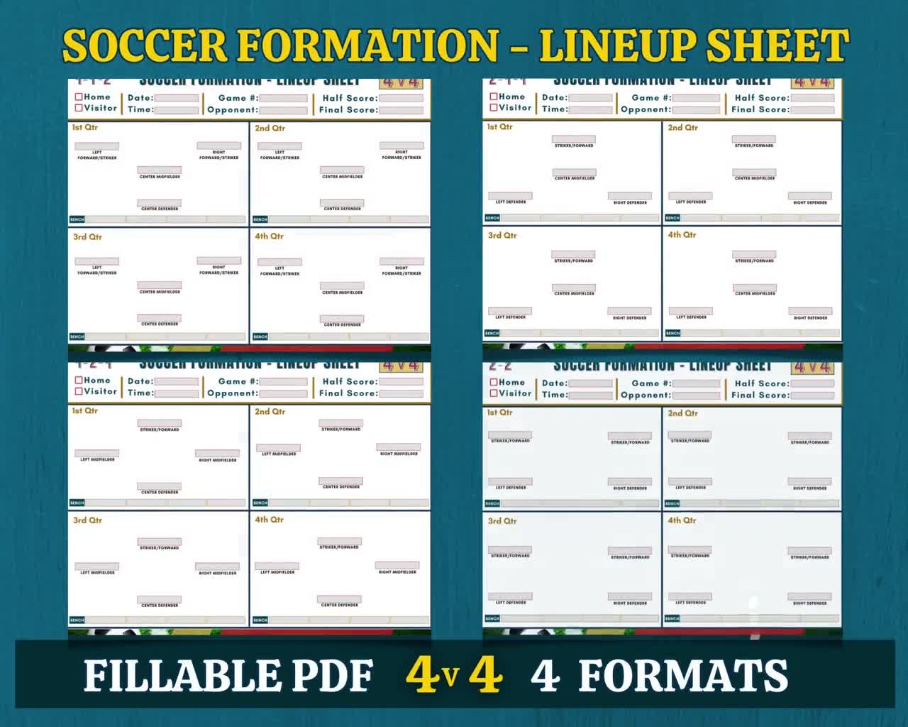 4v4 Soccer Formation Lineup Sheet Soccer Coach Planner Youth Soccer Template For Soccer Soccer Lineup 4 V 4 Formation Sheet Lineup Etsy New Zealand
