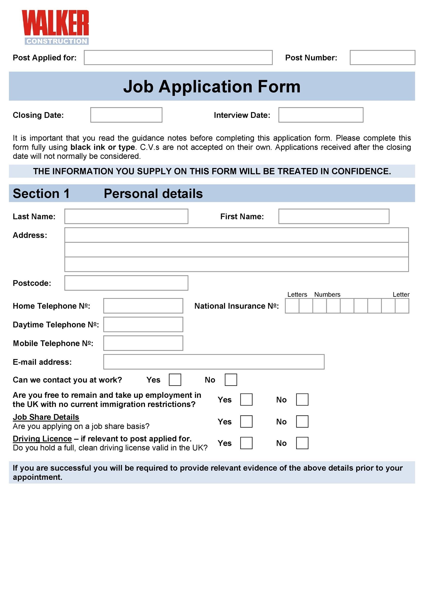50 Free Employment Job Application Form Templates Printable TemplateLab
