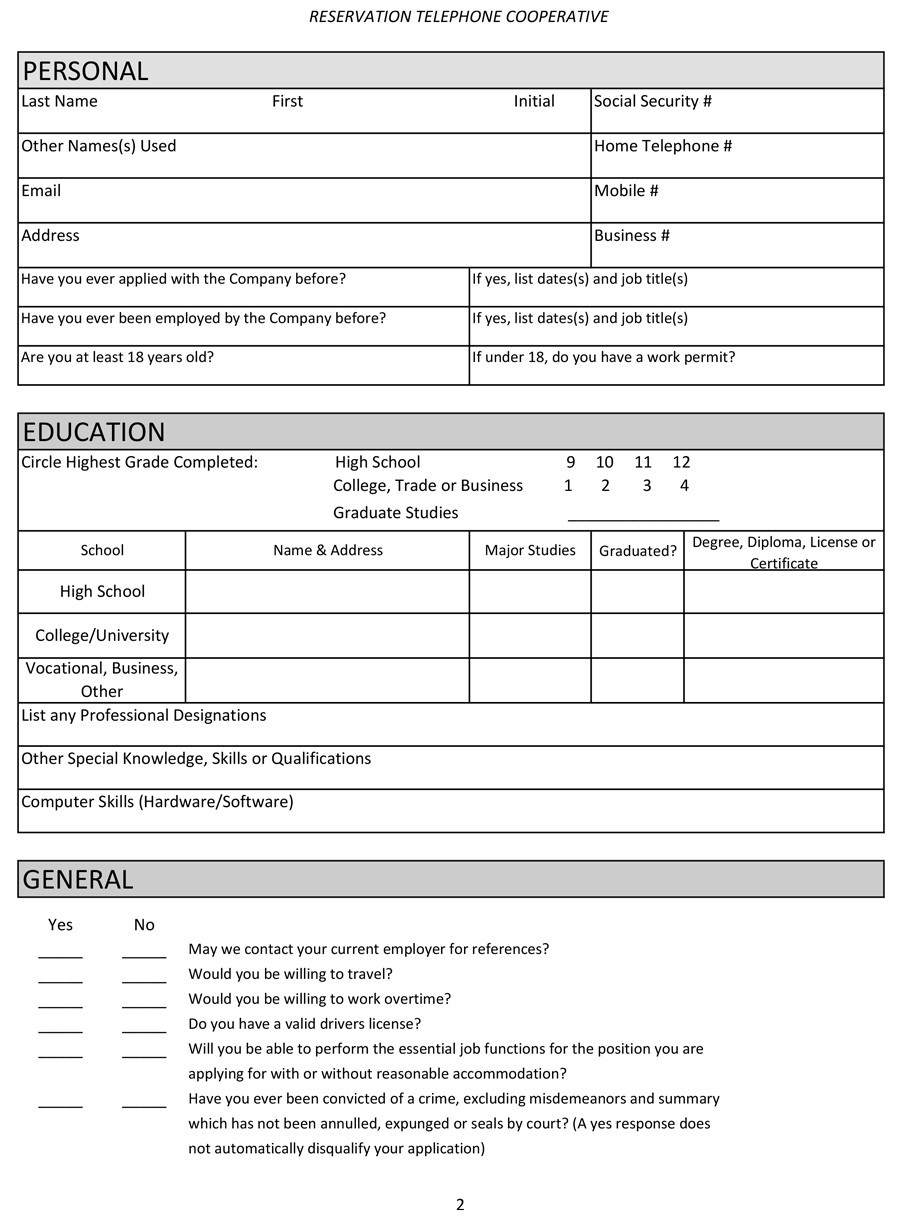 50 Free Employment Job Application Form Templates Printable TemplateLab