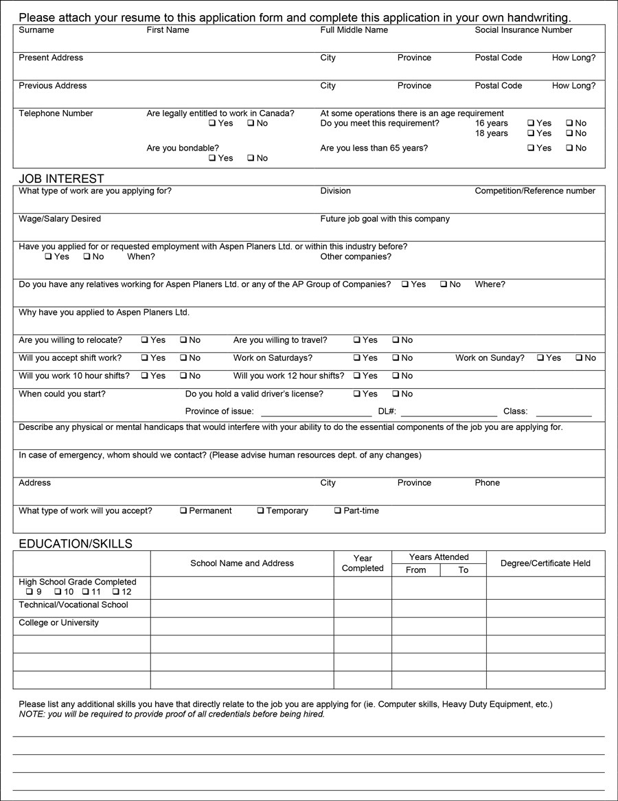 50 Free Employment Job Application Form Templates Printable TemplateLab