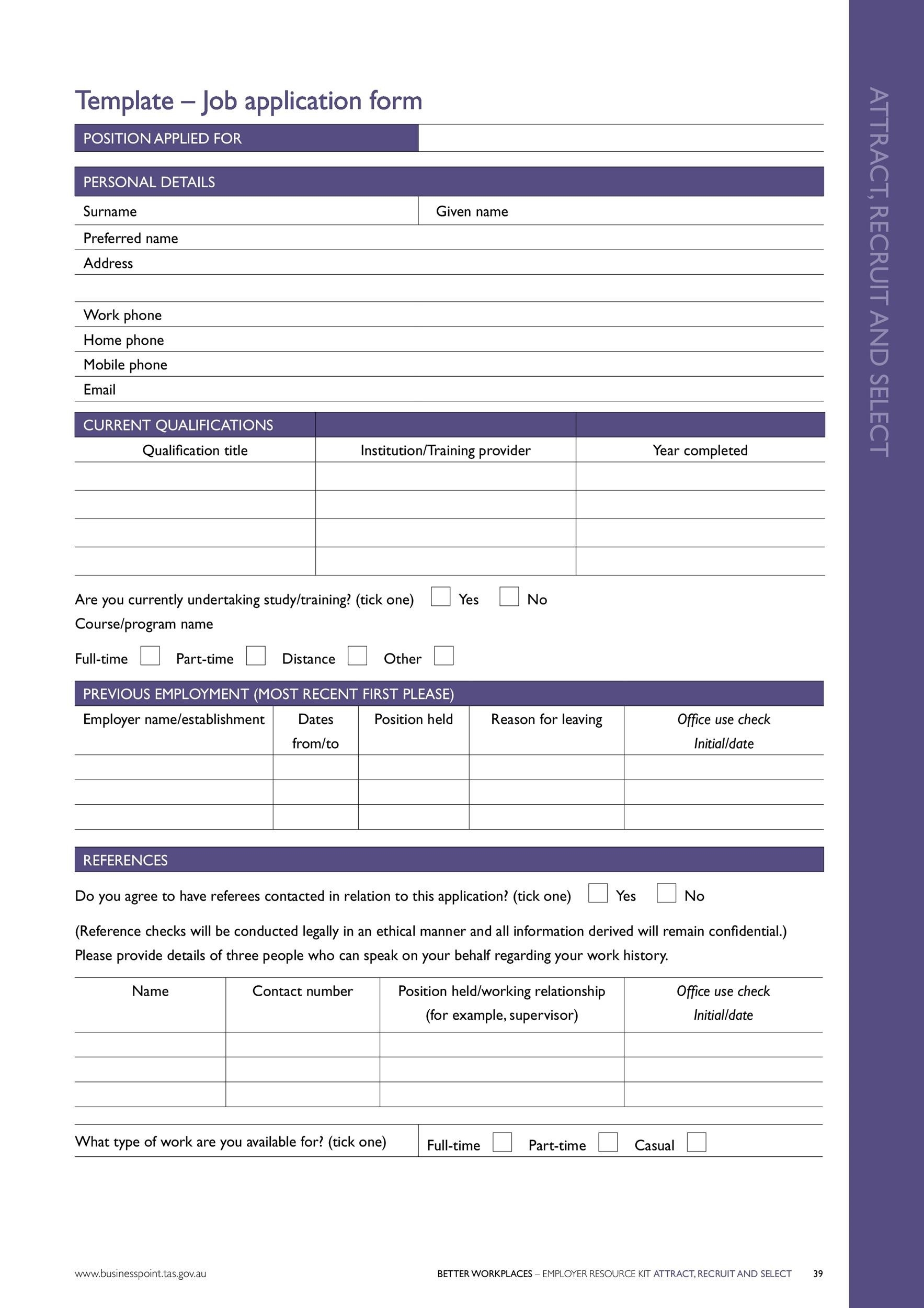 50 Free Employment Job Application Form Templates Printable TemplateLab