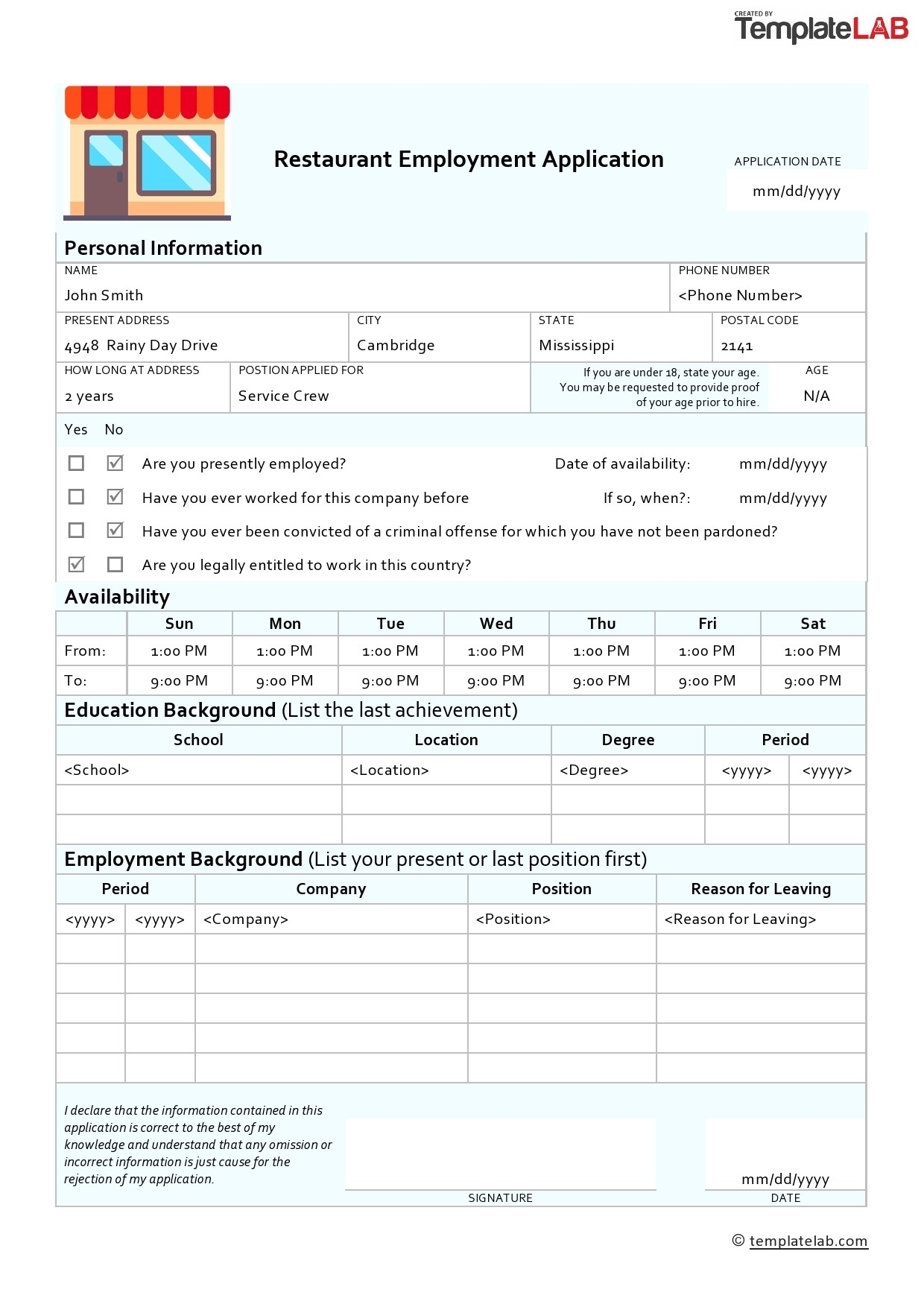 Free Printable Application Form