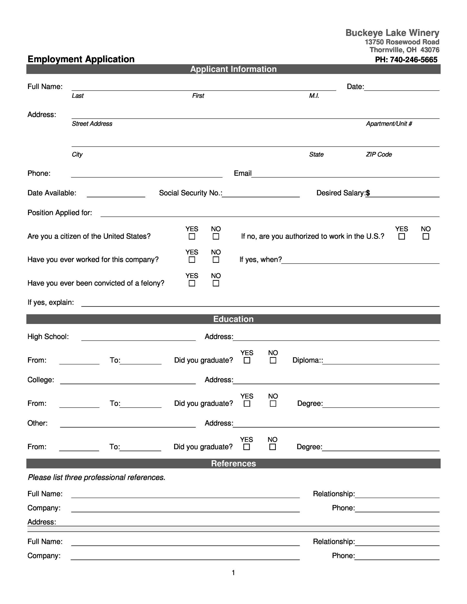 50 Free Employment Job Application Form Templates Printable TemplateLab