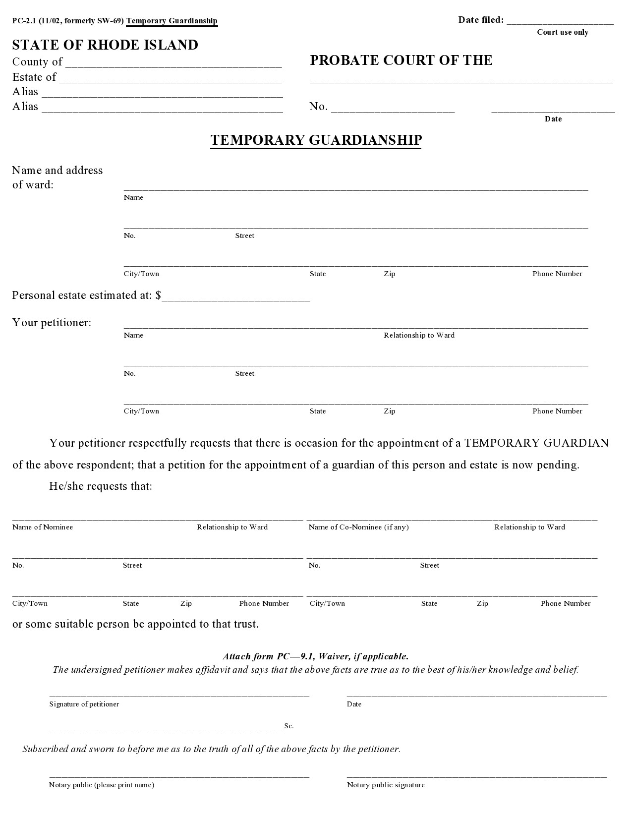 Printable Temporary Guardianship Form