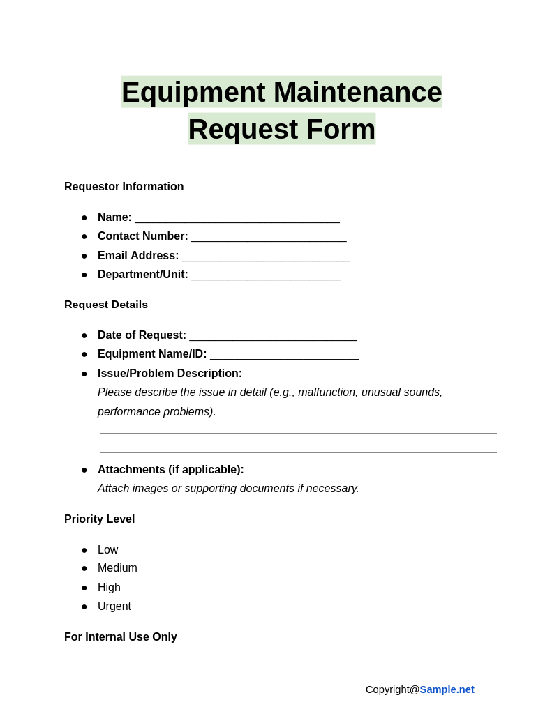 50 FREE Maintenance Request Form Samples To Download