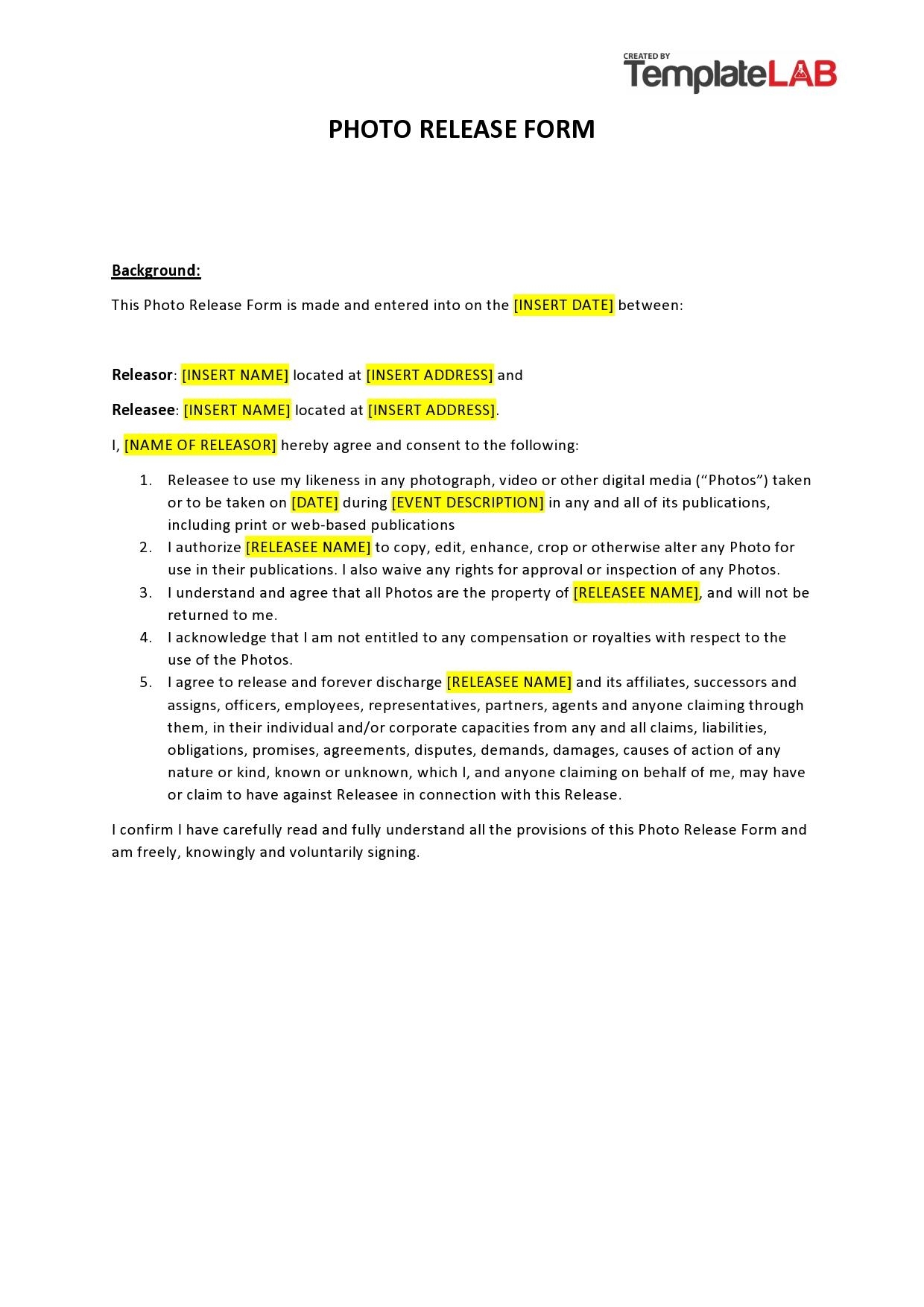 53 Standard Photo Release Forms Free TemplateLab