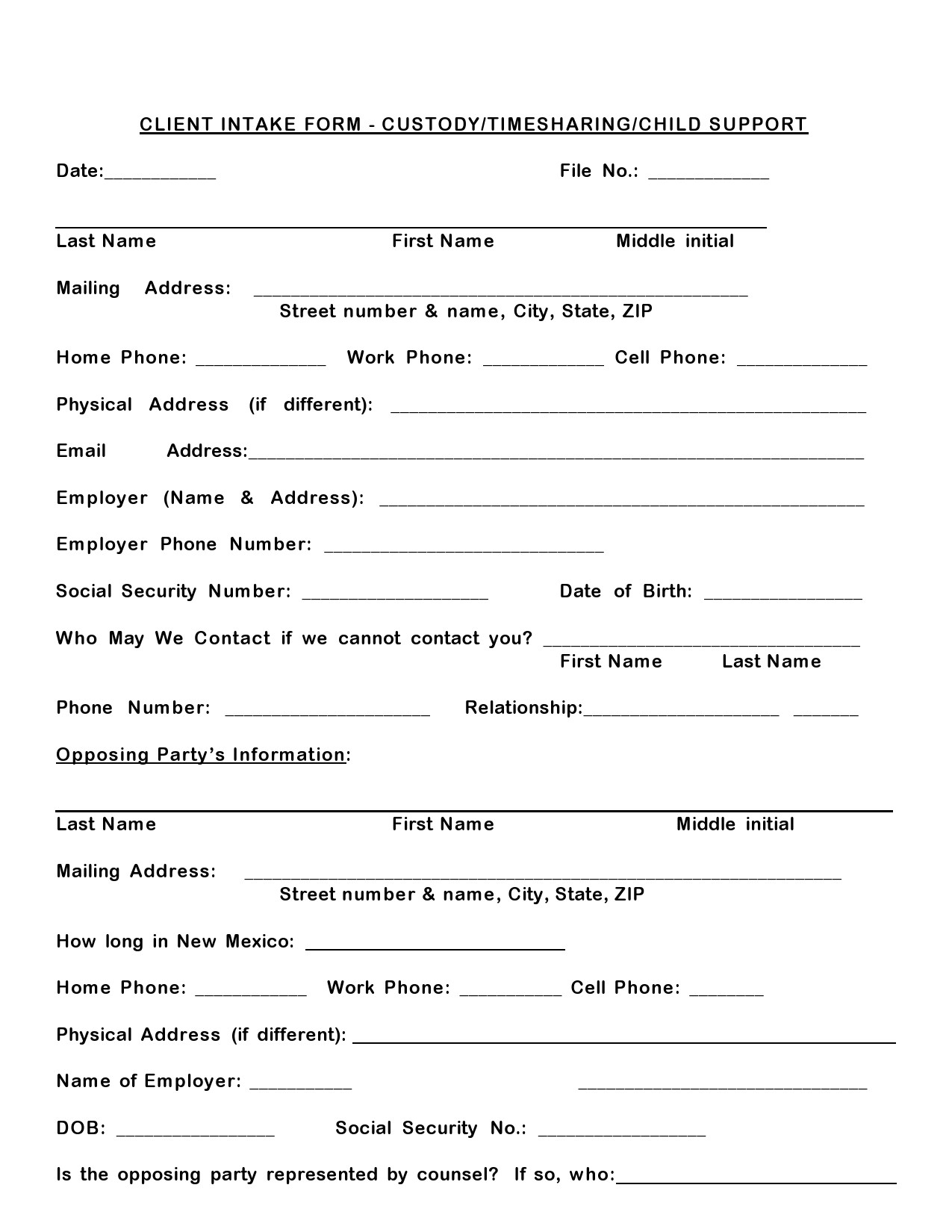 56 Printable Client Intake Forms FREE Templates TemplateLab